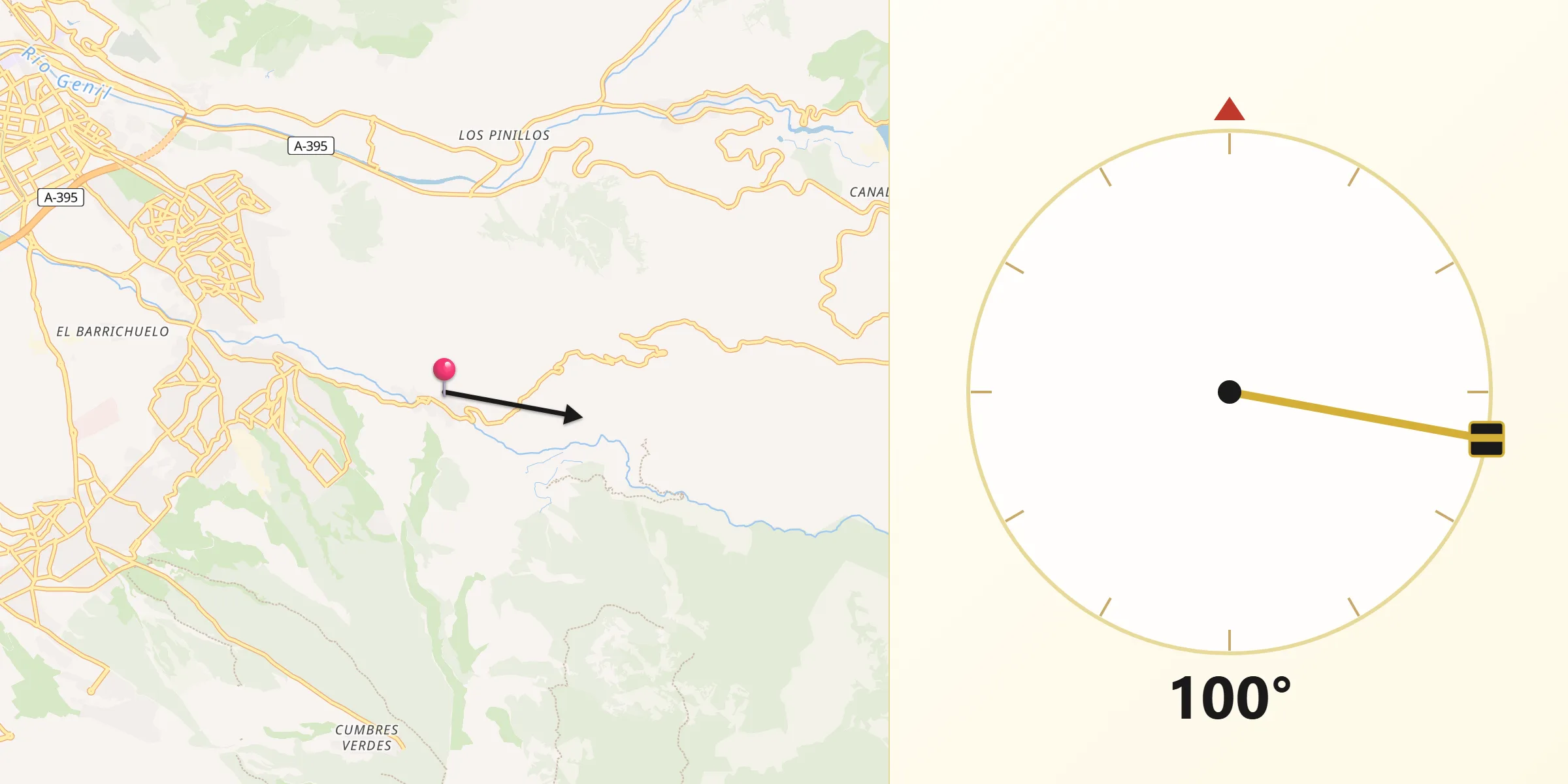 Dirección de la Qibla desde Monachil