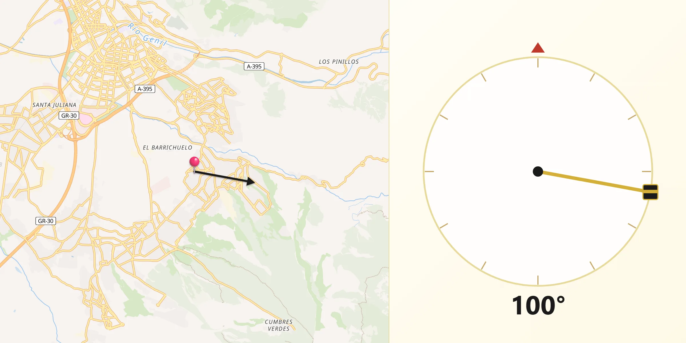 Dirección de la Qibla desde Cájar