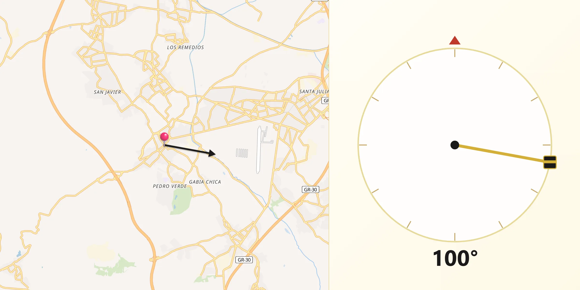 Dirección de la Qibla desde Las Gabias