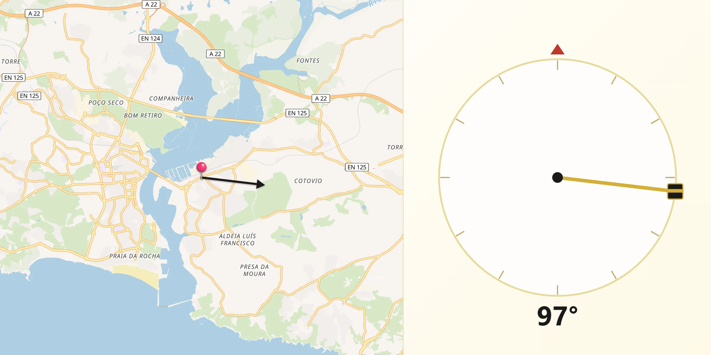 Direção da Qibla a partir de Parchal