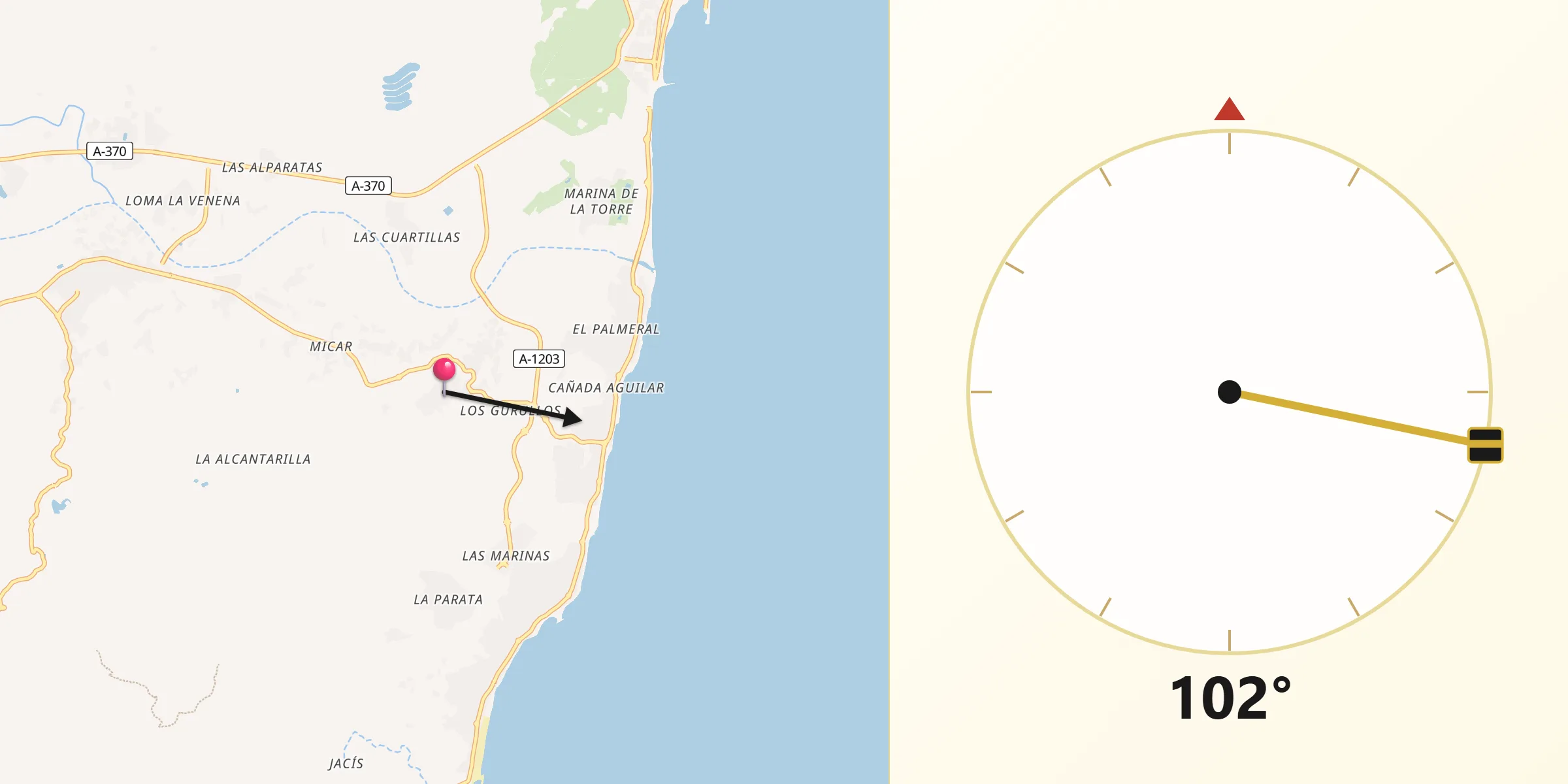 Dirección de la Qibla desde Mojacar