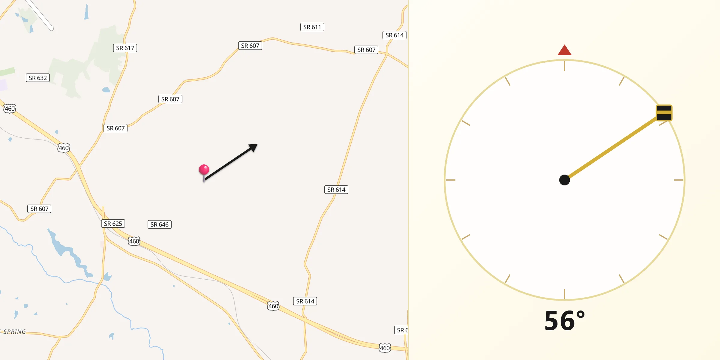 Qibla Direction from Nottoway