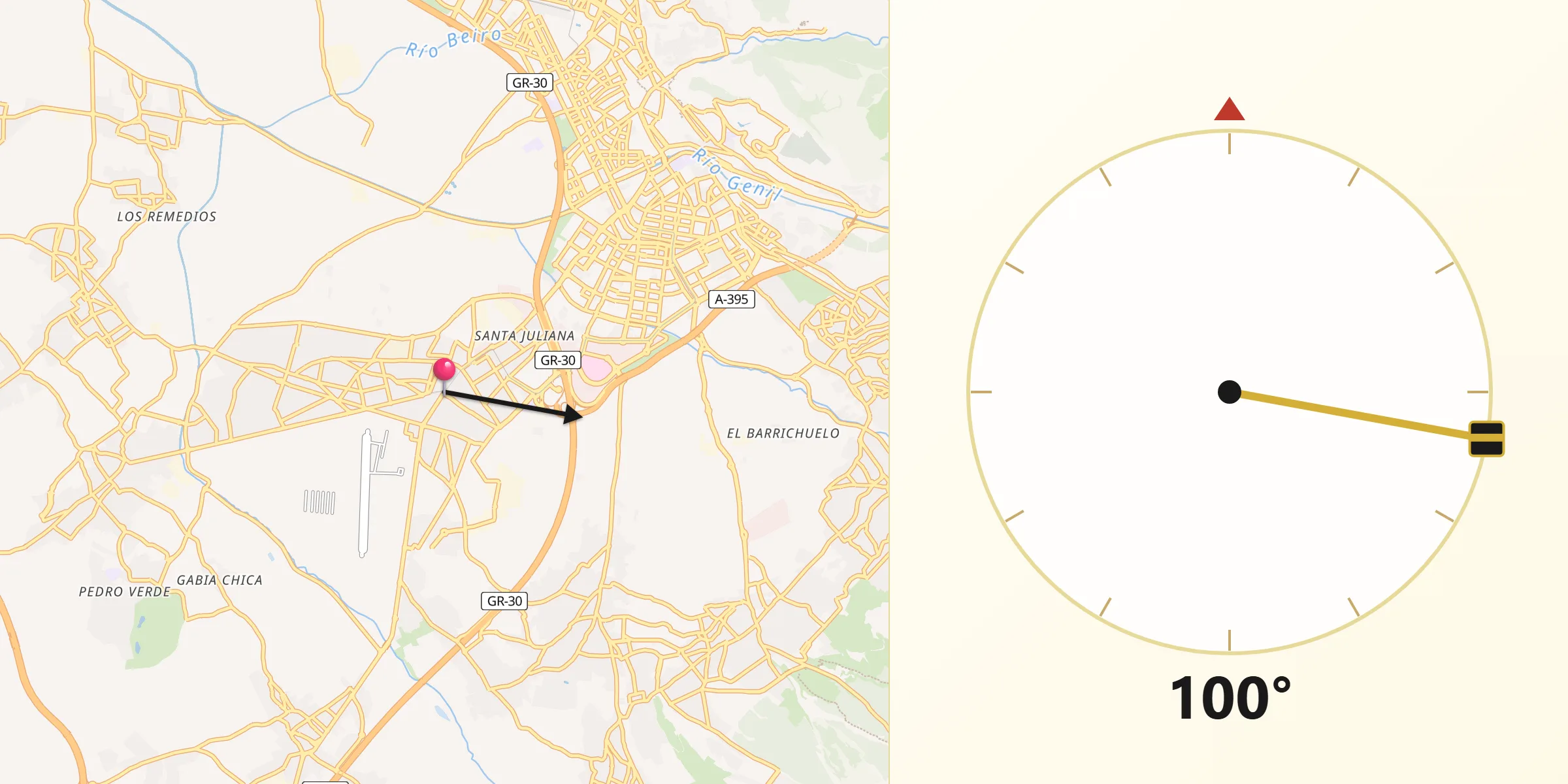Dirección de la Qibla desde Armilla