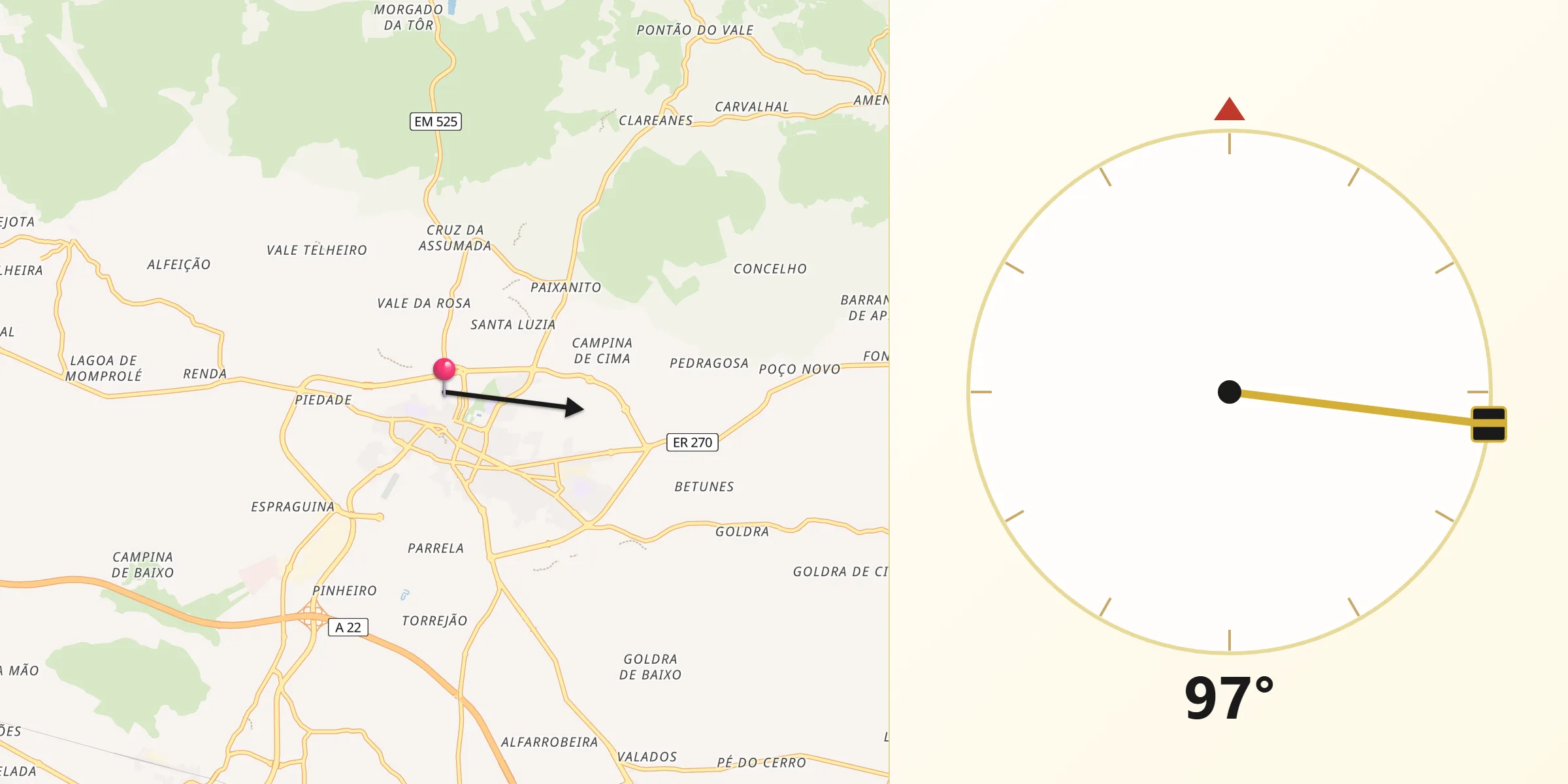 Direção da Qibla a partir de Loulé