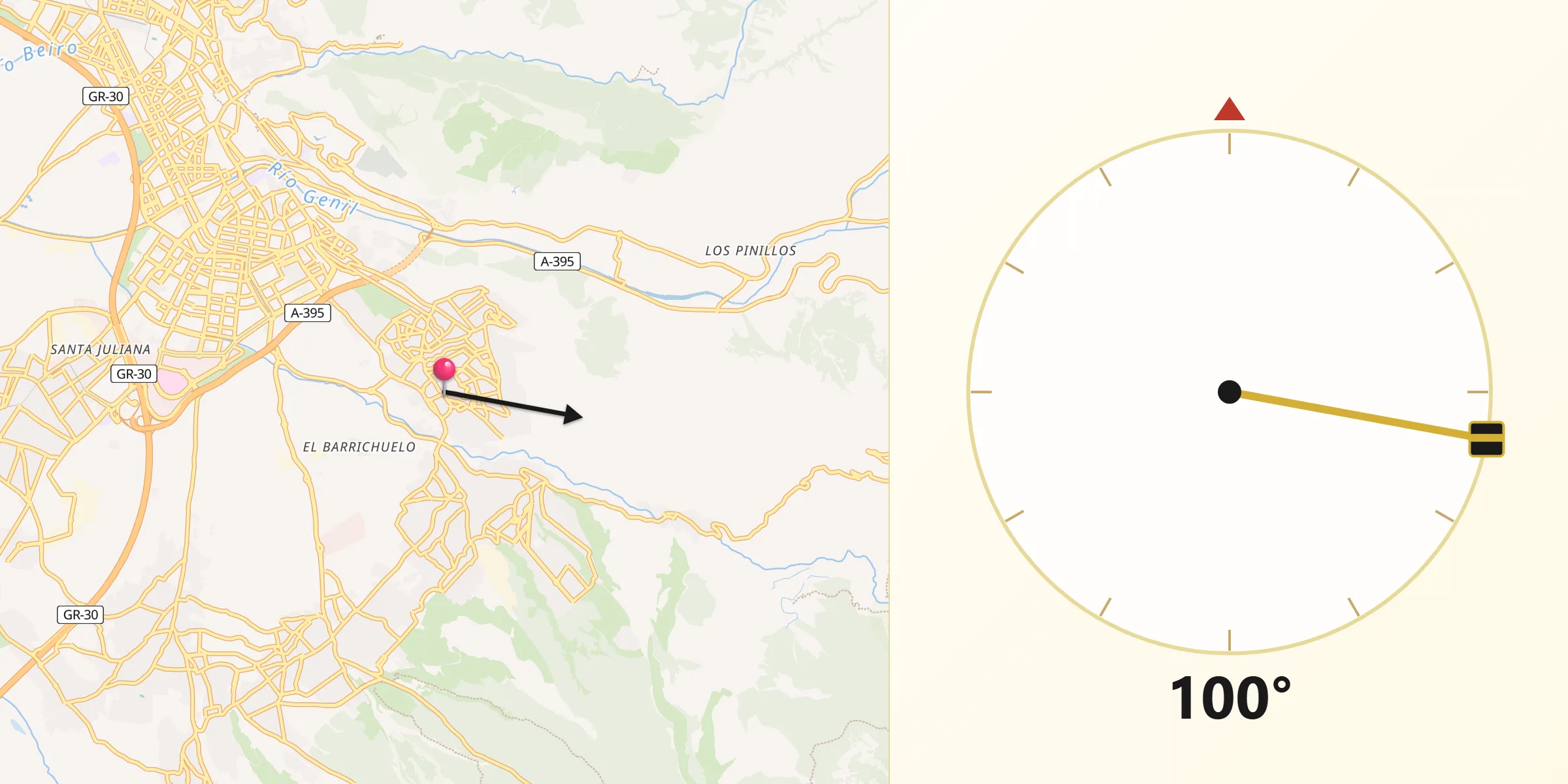 Dirección de la Qibla desde Huétor Vega
