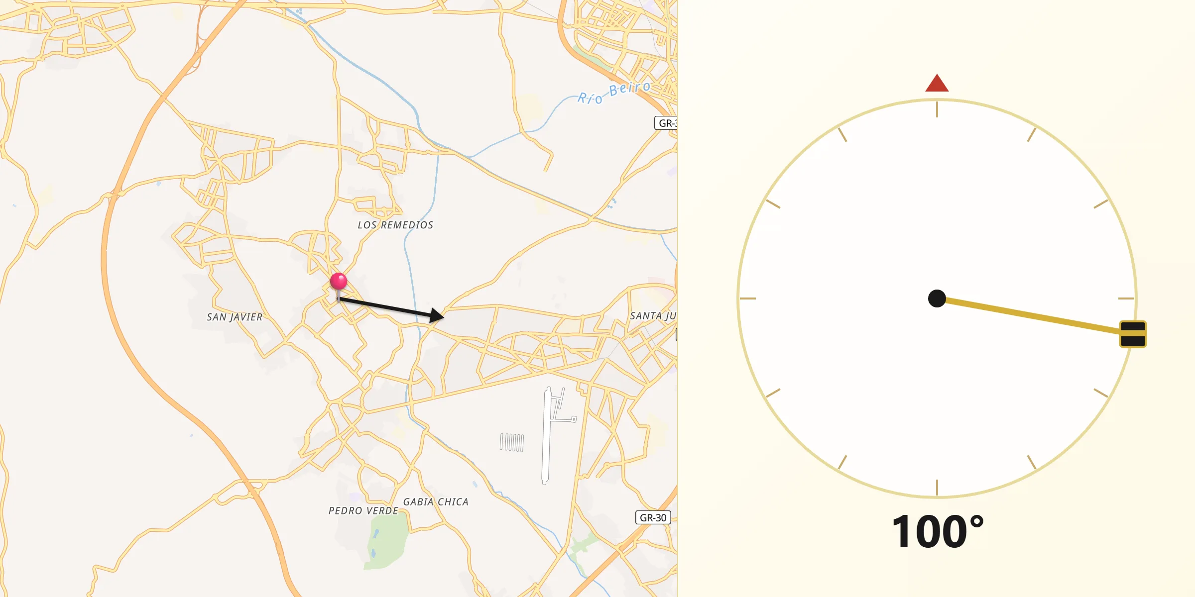 Dirección de la Qibla desde Cúllar Vega