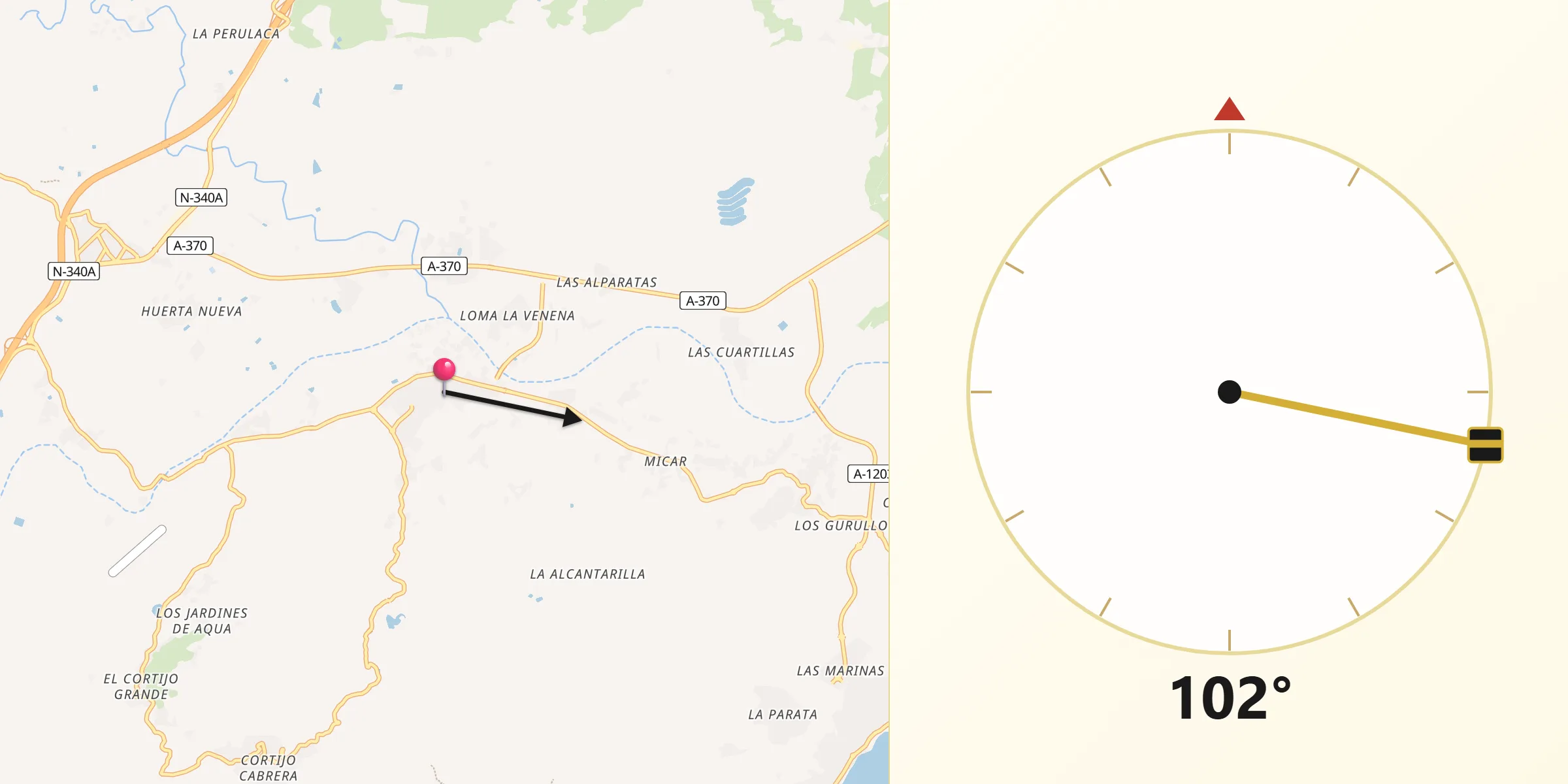 Dirección de la Qibla desde Turre
