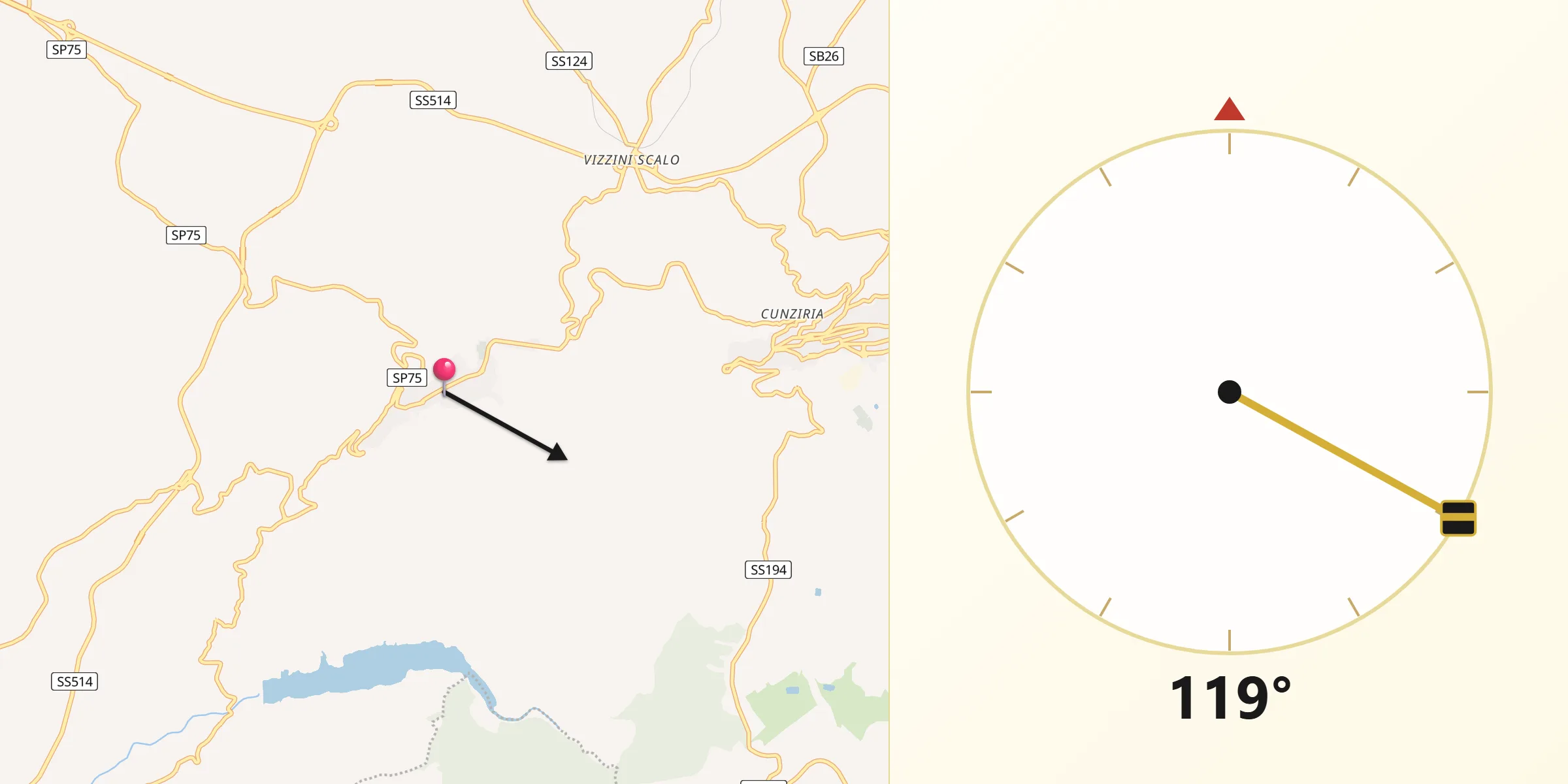 Direzione della Qibla da Licodia Eubea