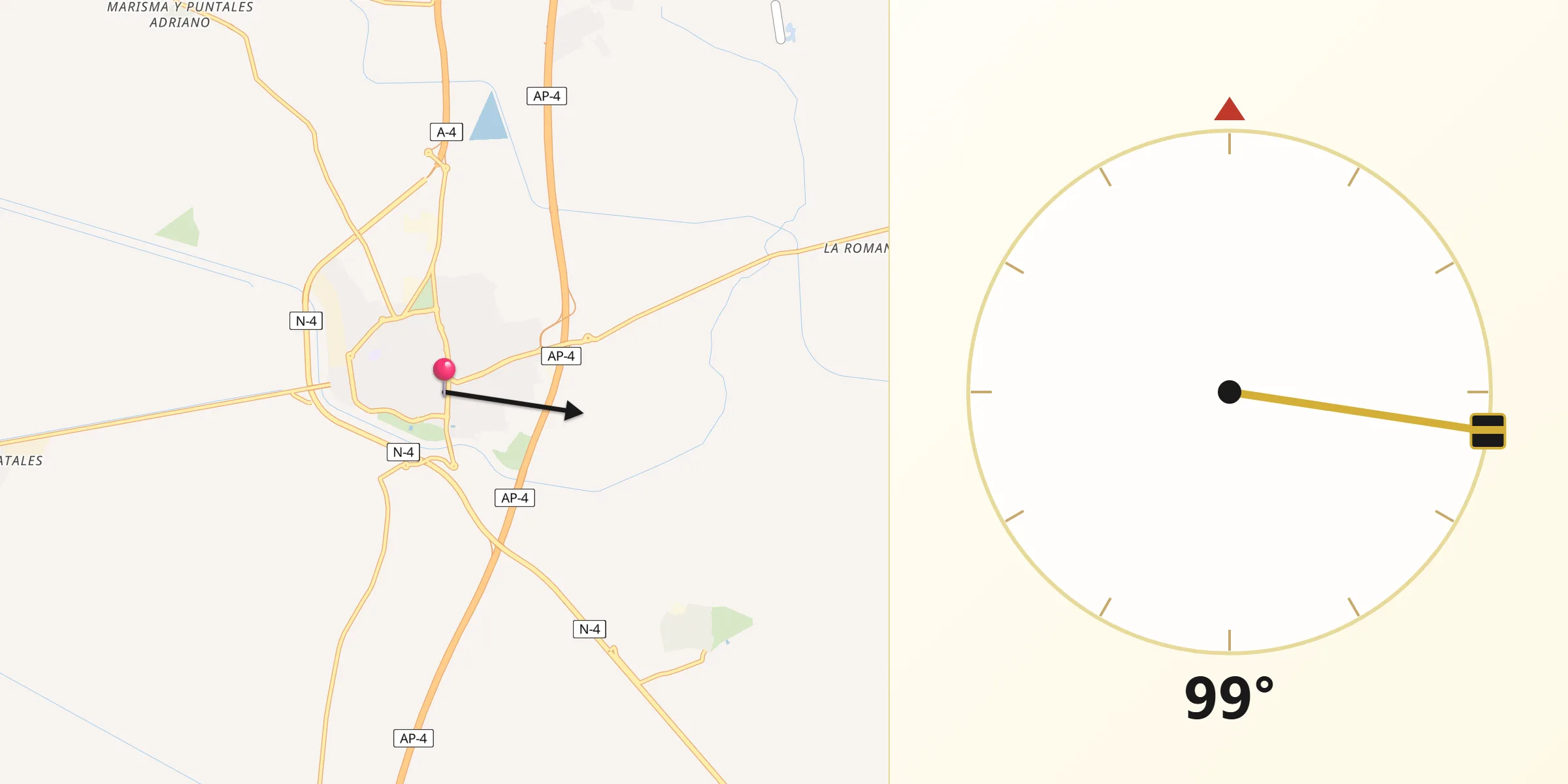 Dirección de la Qibla desde Palacios y Villafranca Los