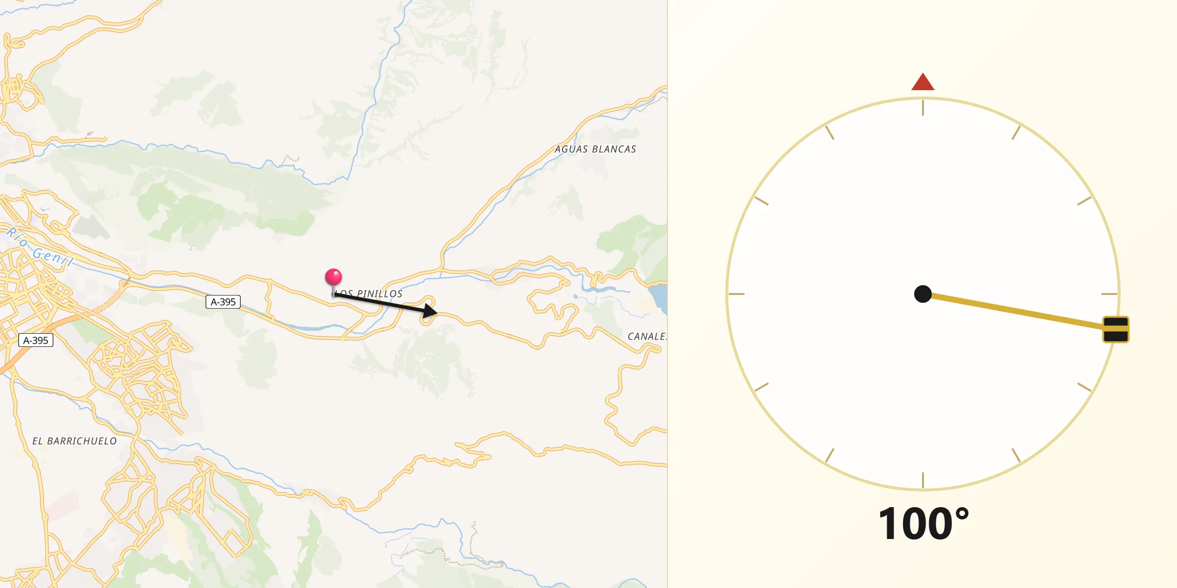 Dirección de la Qibla desde Cenes de la Vega
