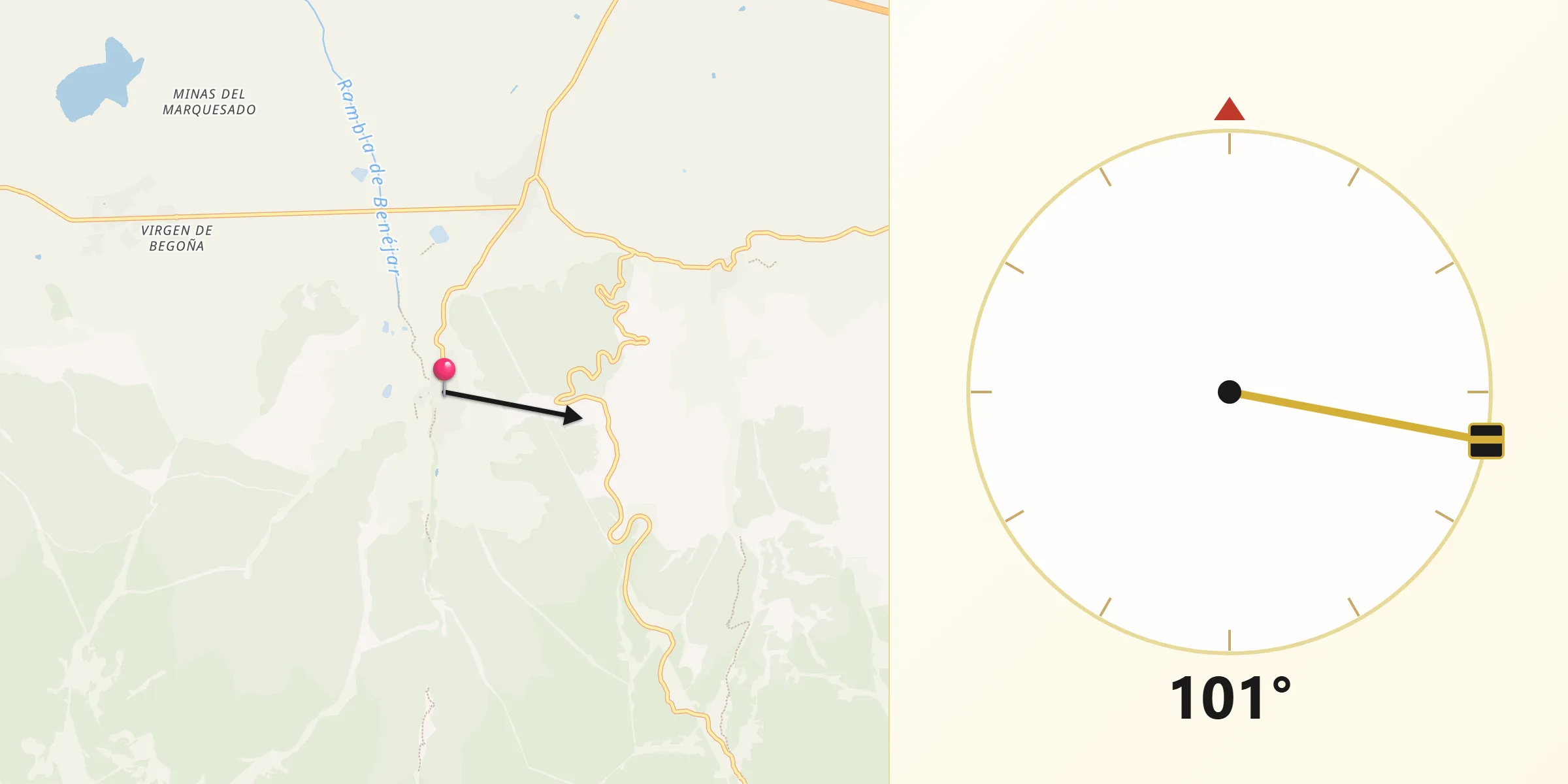 Dirección de la Qibla desde Aldeire