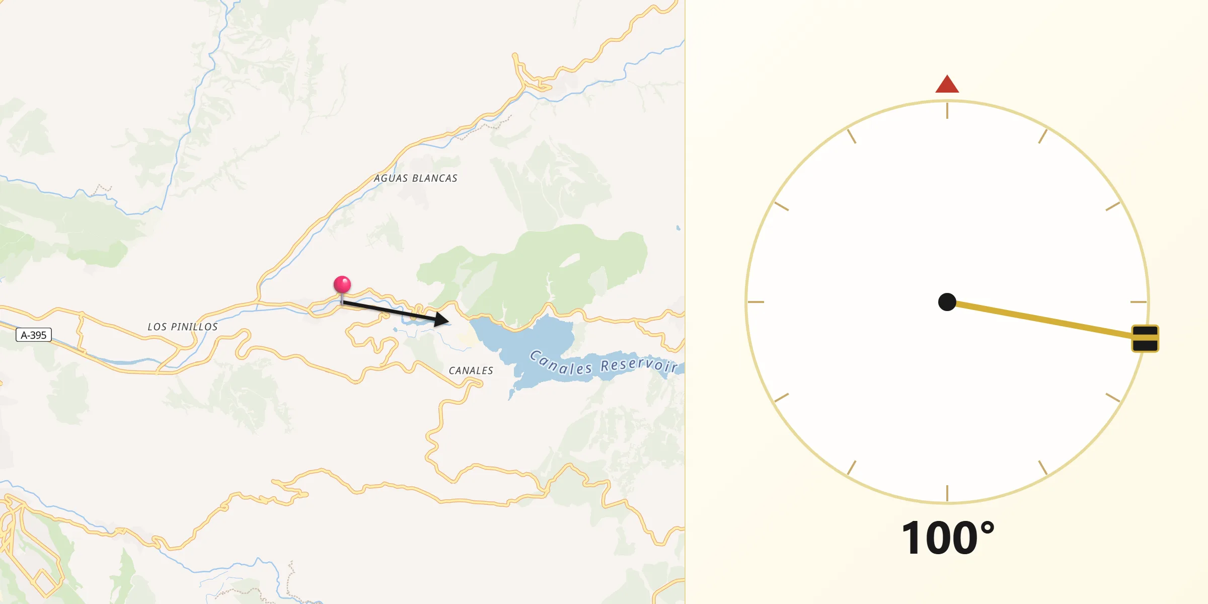 Dirección de la Qibla desde Pinos Genil