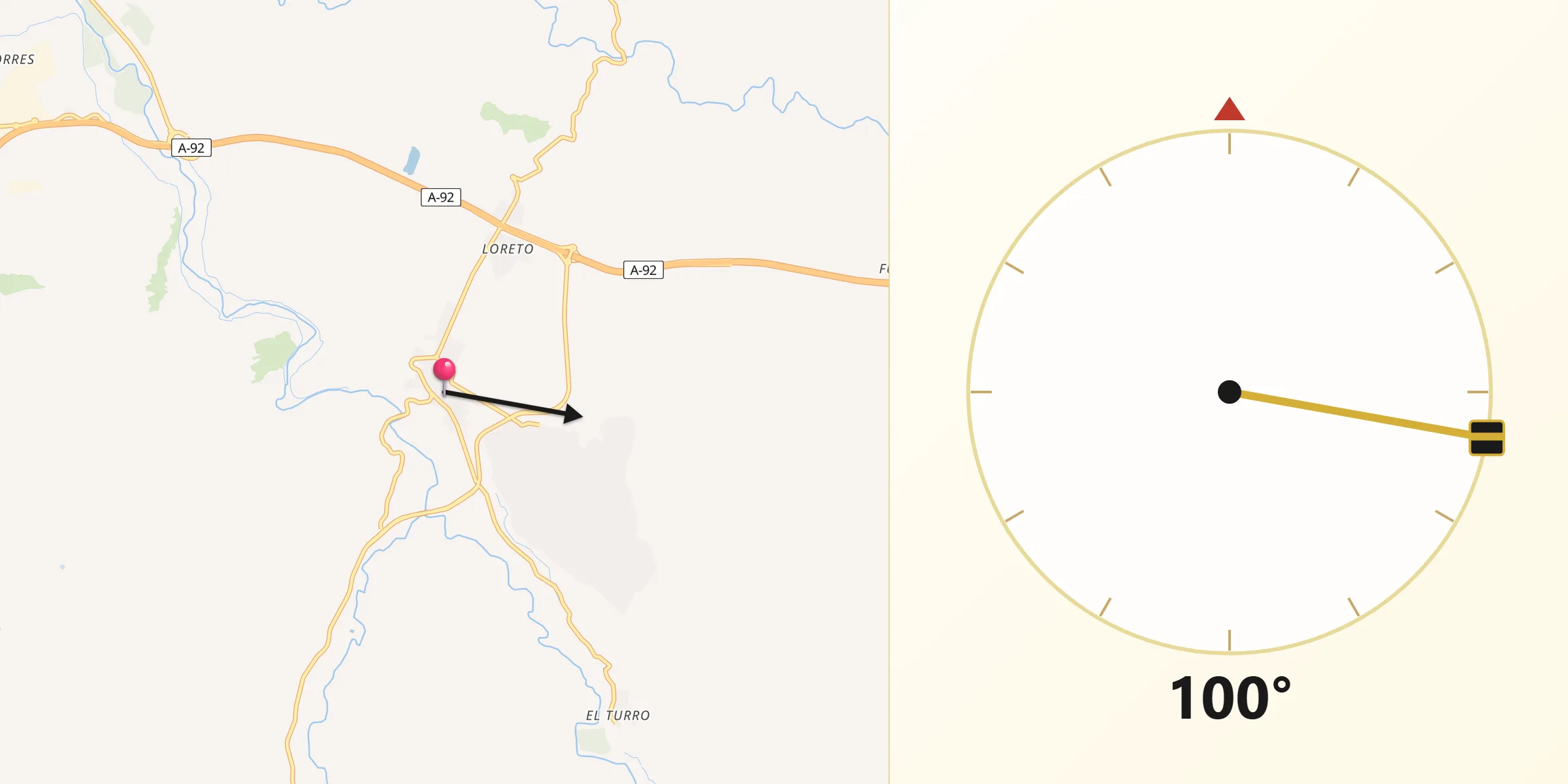 Dirección de la Qibla desde Moraleda de Zafayona