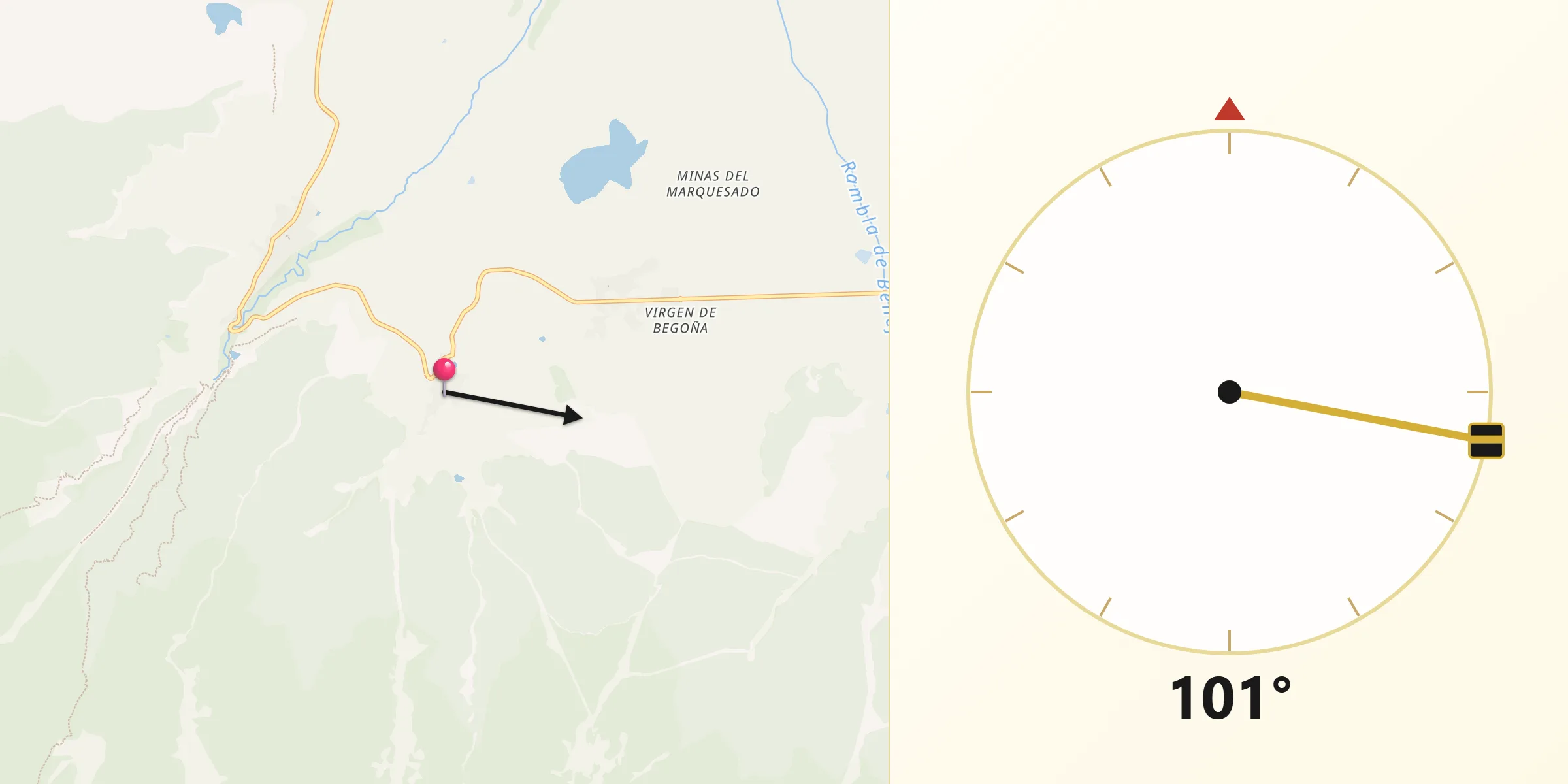 Dirección de la Qibla desde Lanteira