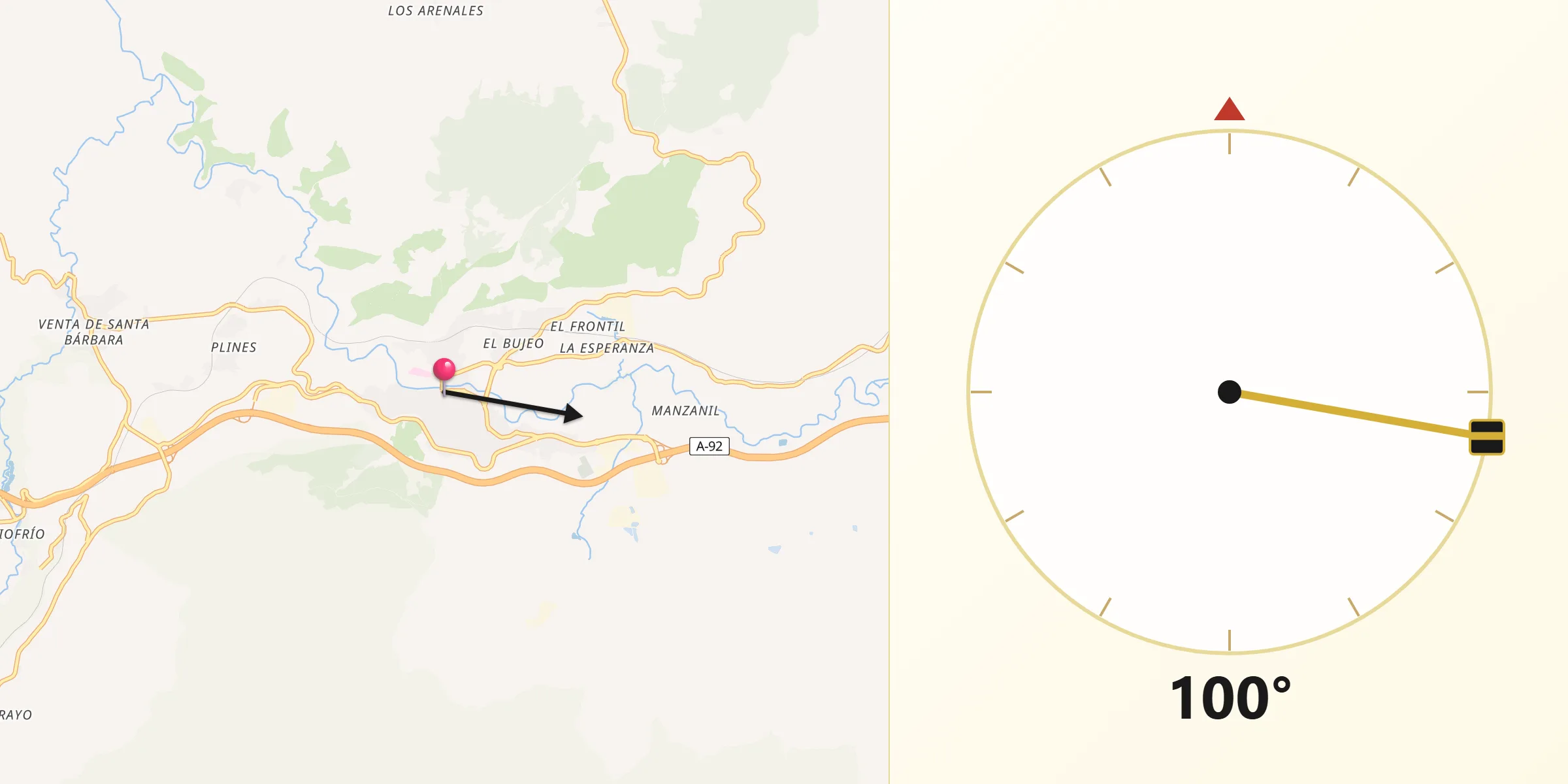 Dirección de la Qibla desde Loxa