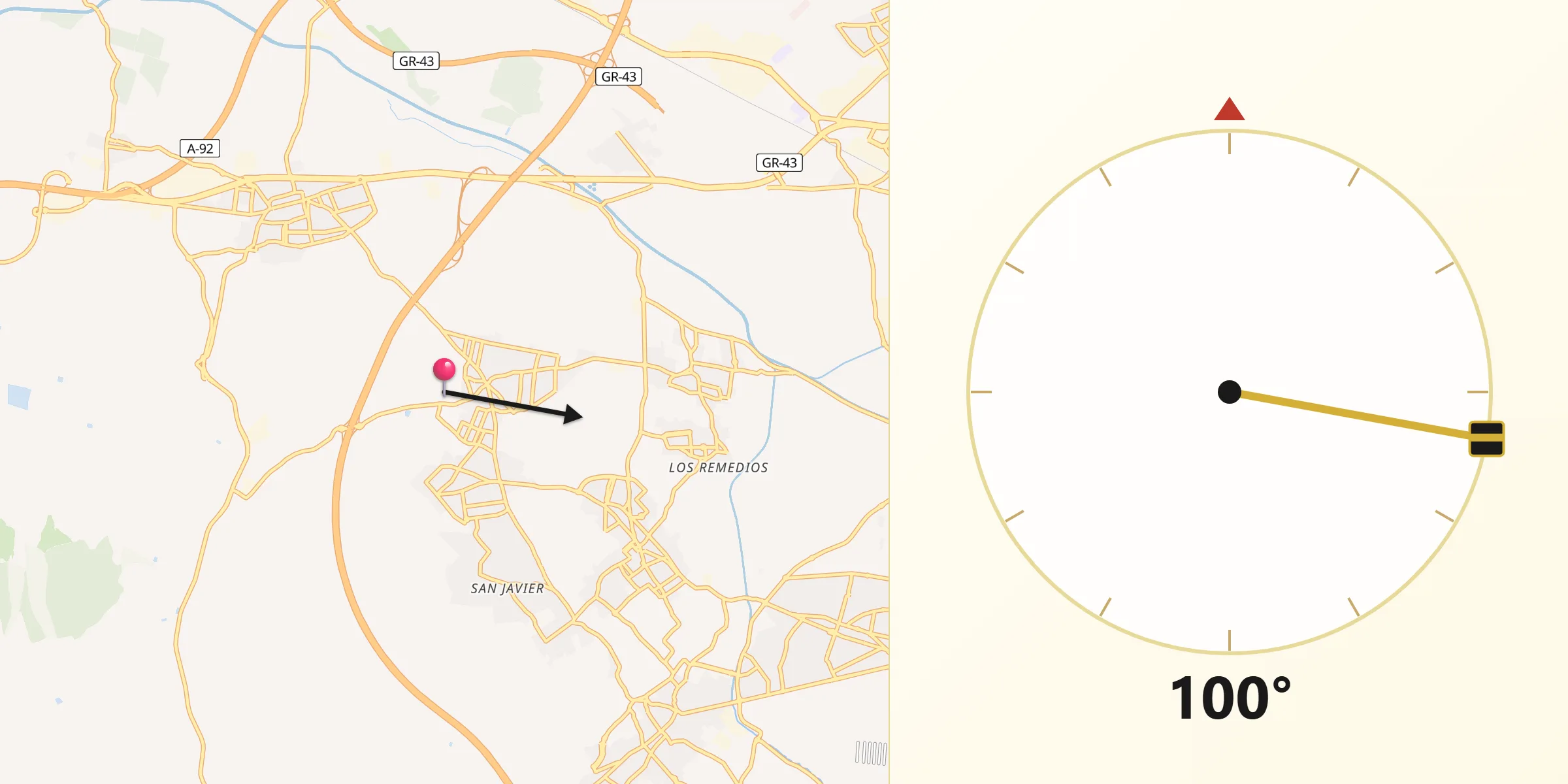 Dirección de la Qibla desde Vegas del Genil