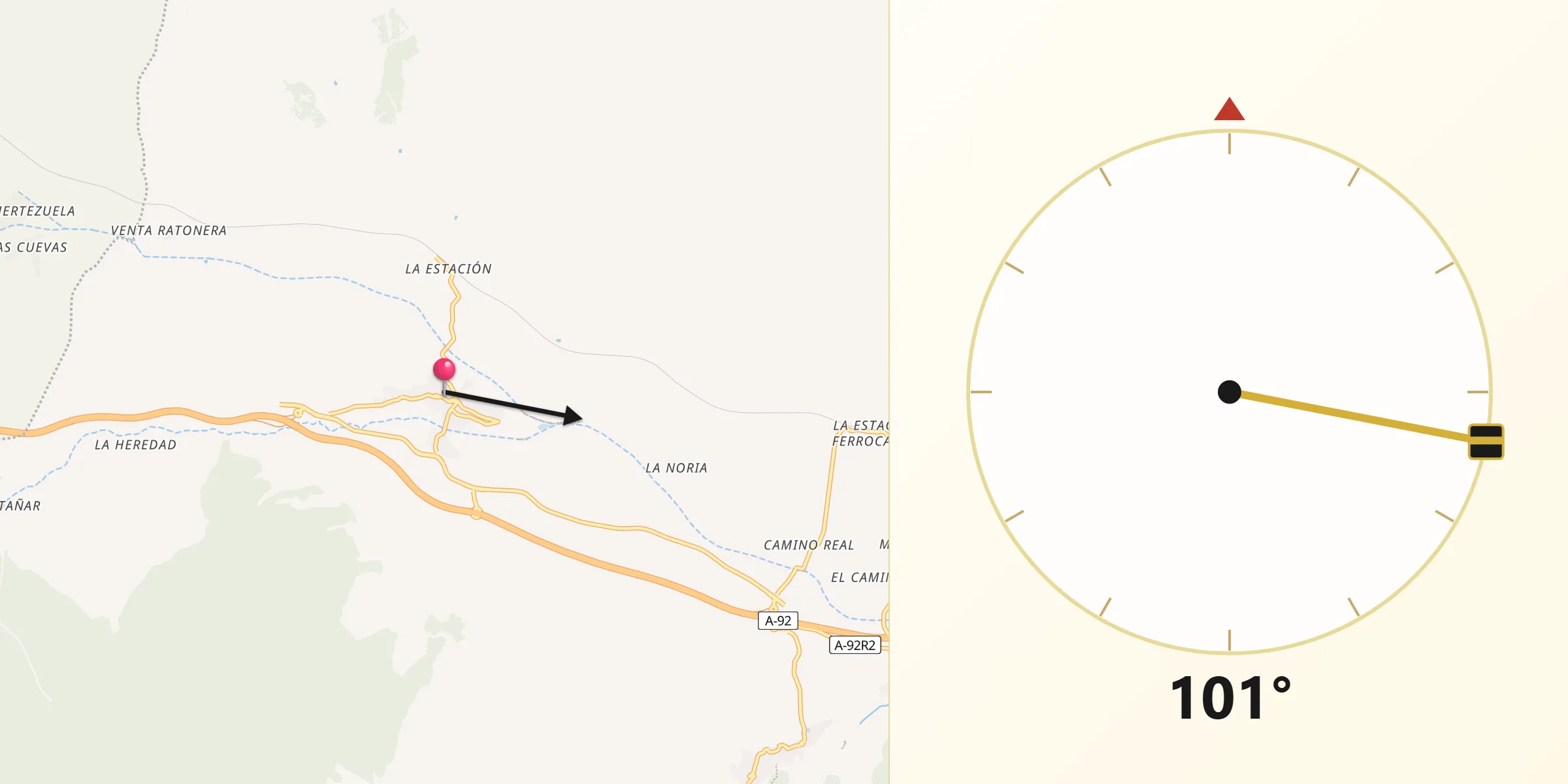 Dirección de la Qibla desde Fiñana
