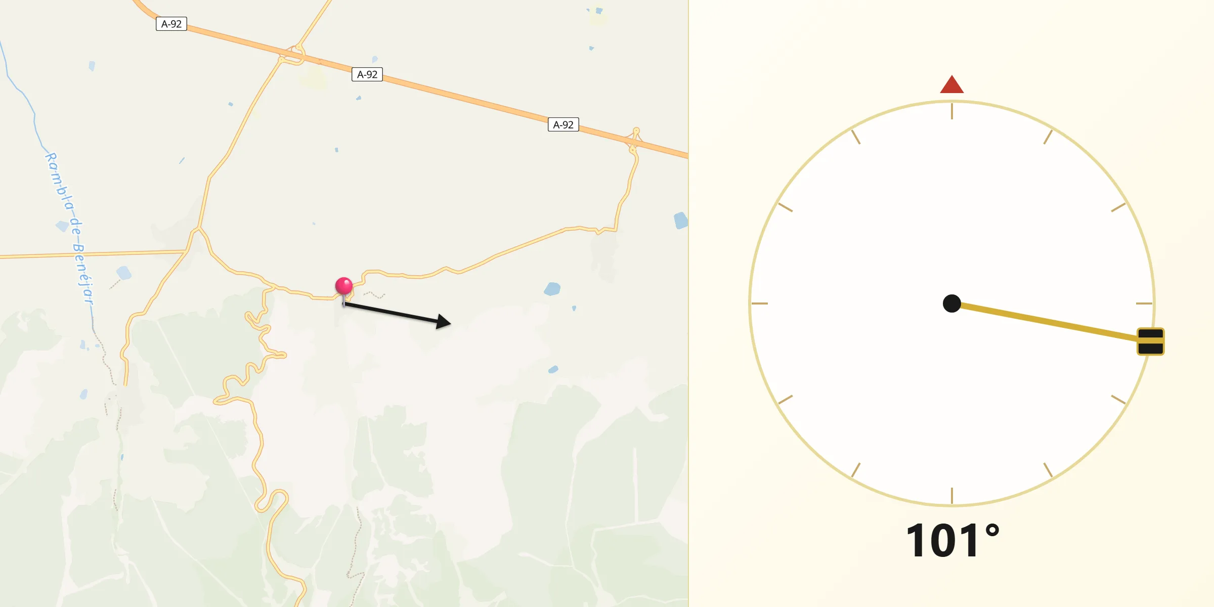 Dirección de la Qibla desde Ferreira