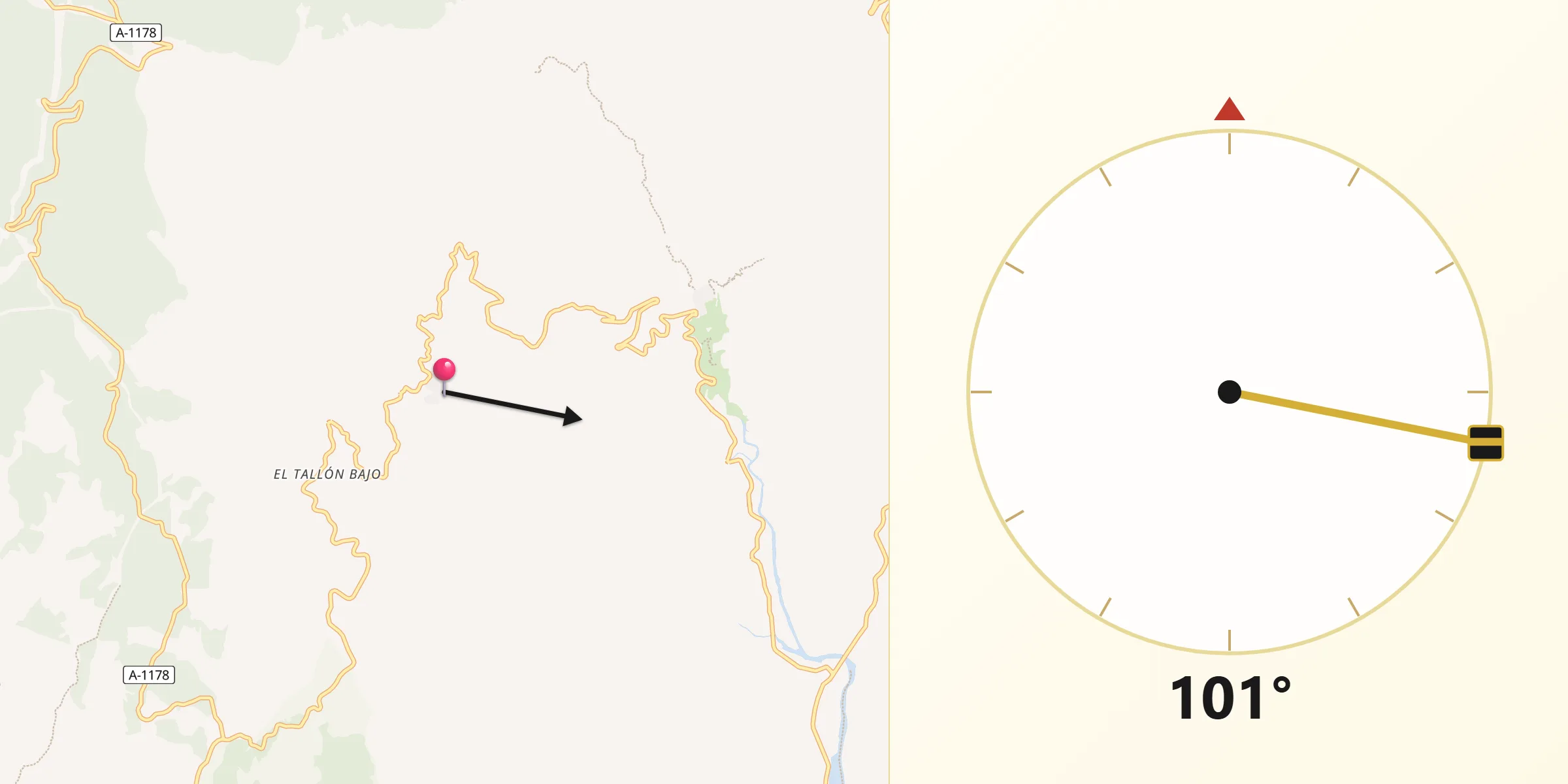 Dirección de la Qibla desde Olula de Castro