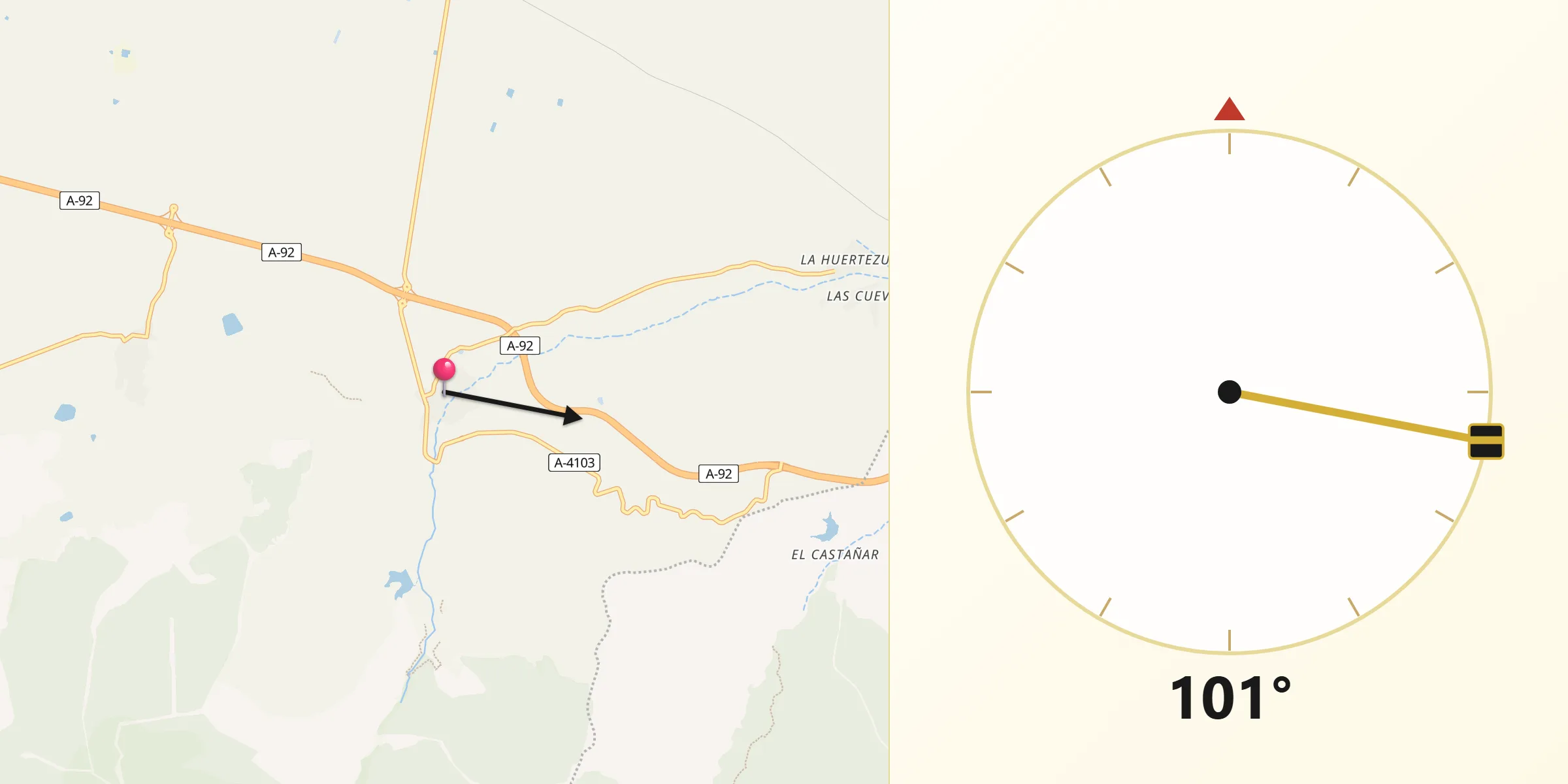 Dirección de la Qibla desde Huéneja