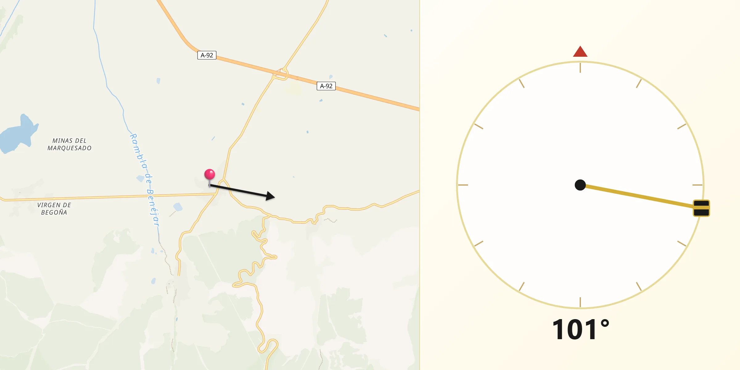 Dirección de la Qibla desde La Calahorra