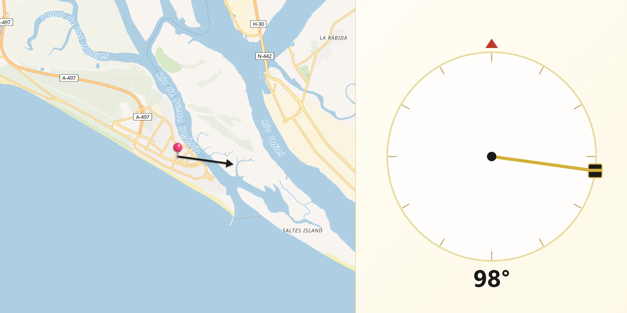 Dirección de la Qibla desde Punta Umbría