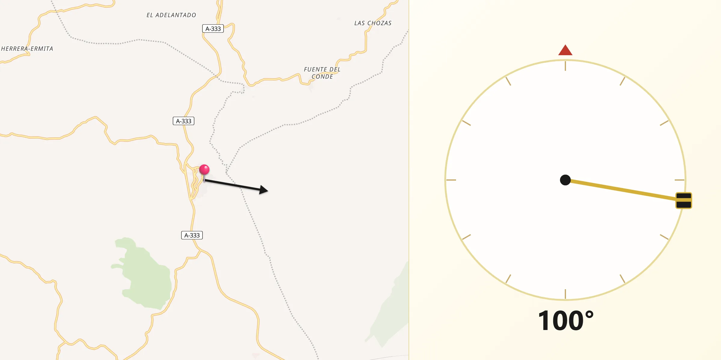 Dirección de la Qibla desde Villanueva de Tapia