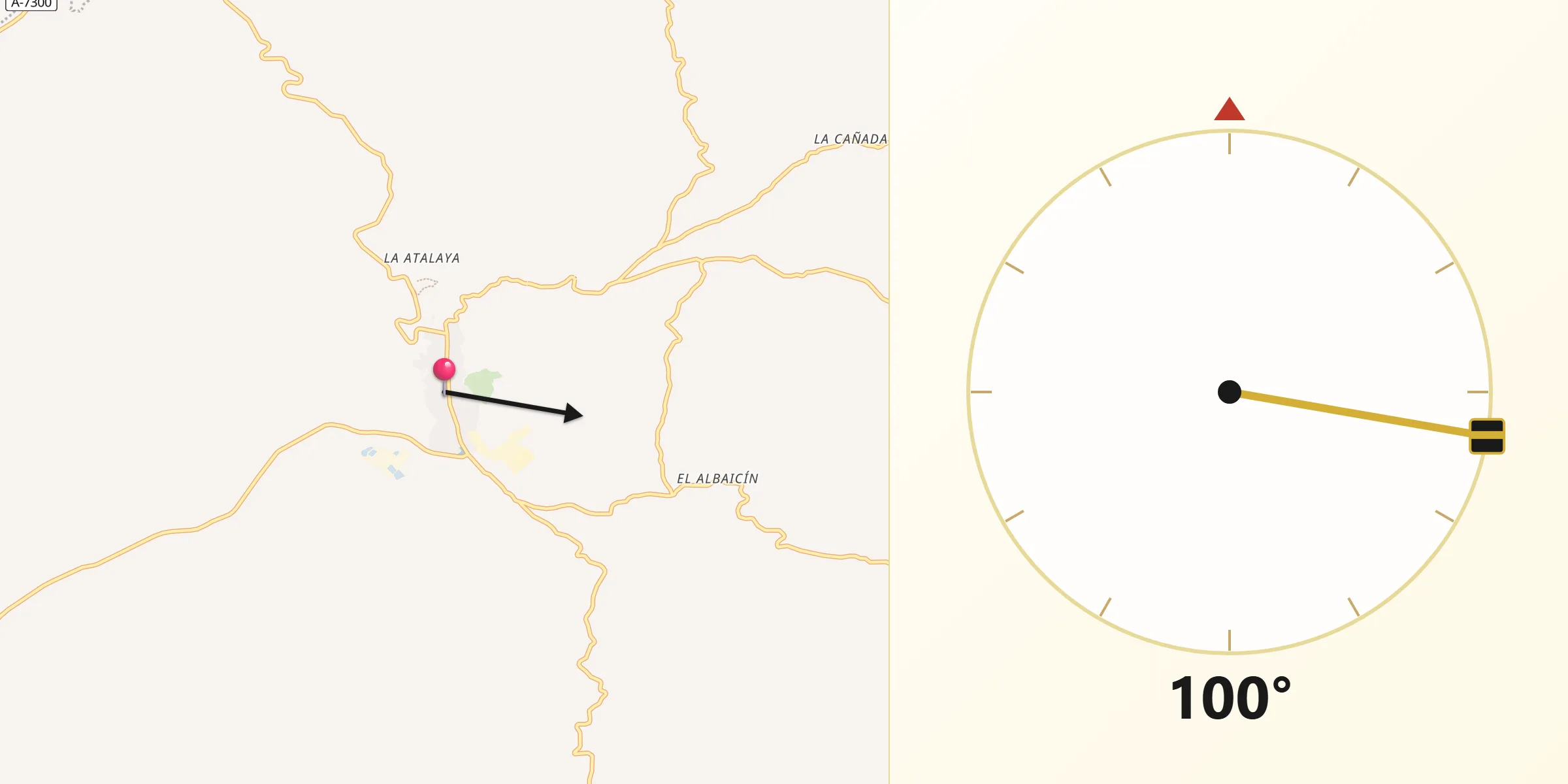 Dirección de la Qibla desde Villanueva de Algaidas