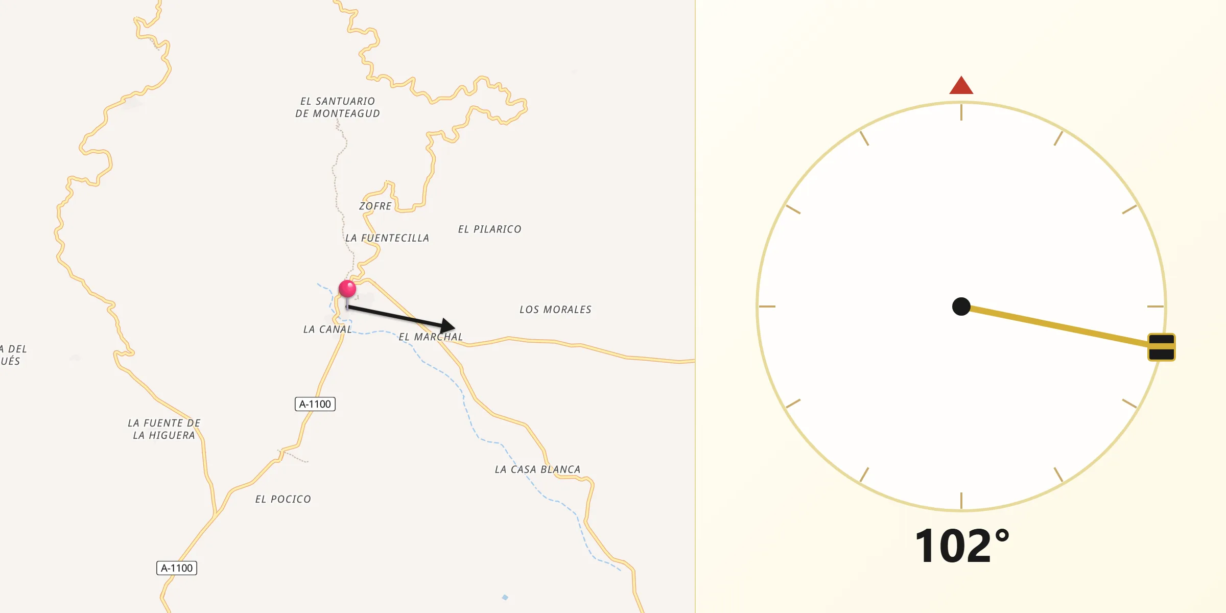 Dirección de la Qibla desde Uleila del Campo