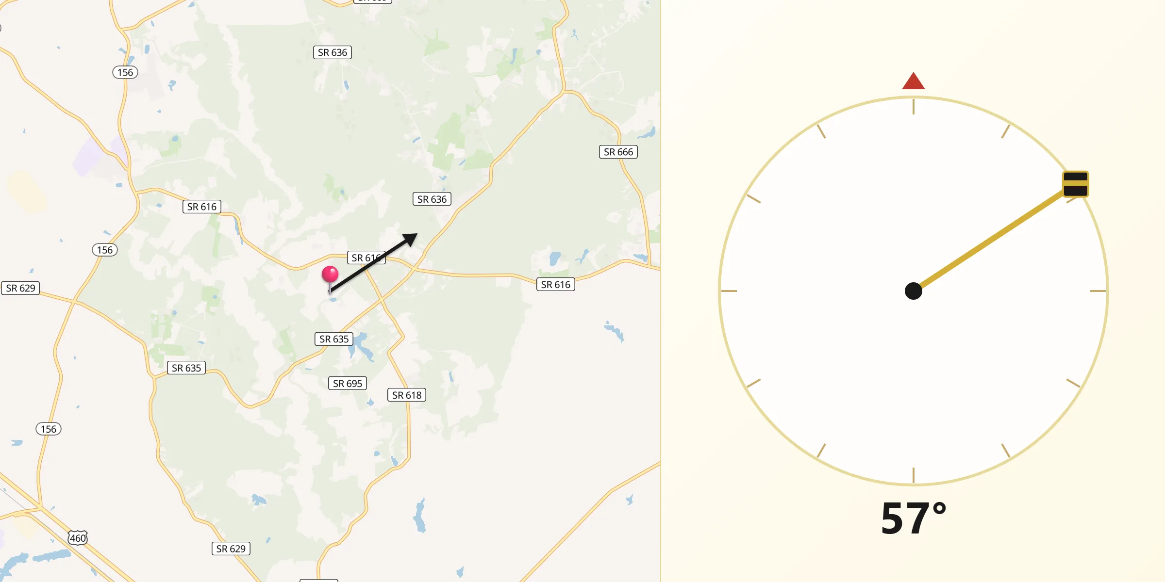 Qibla Direction from Prince George County