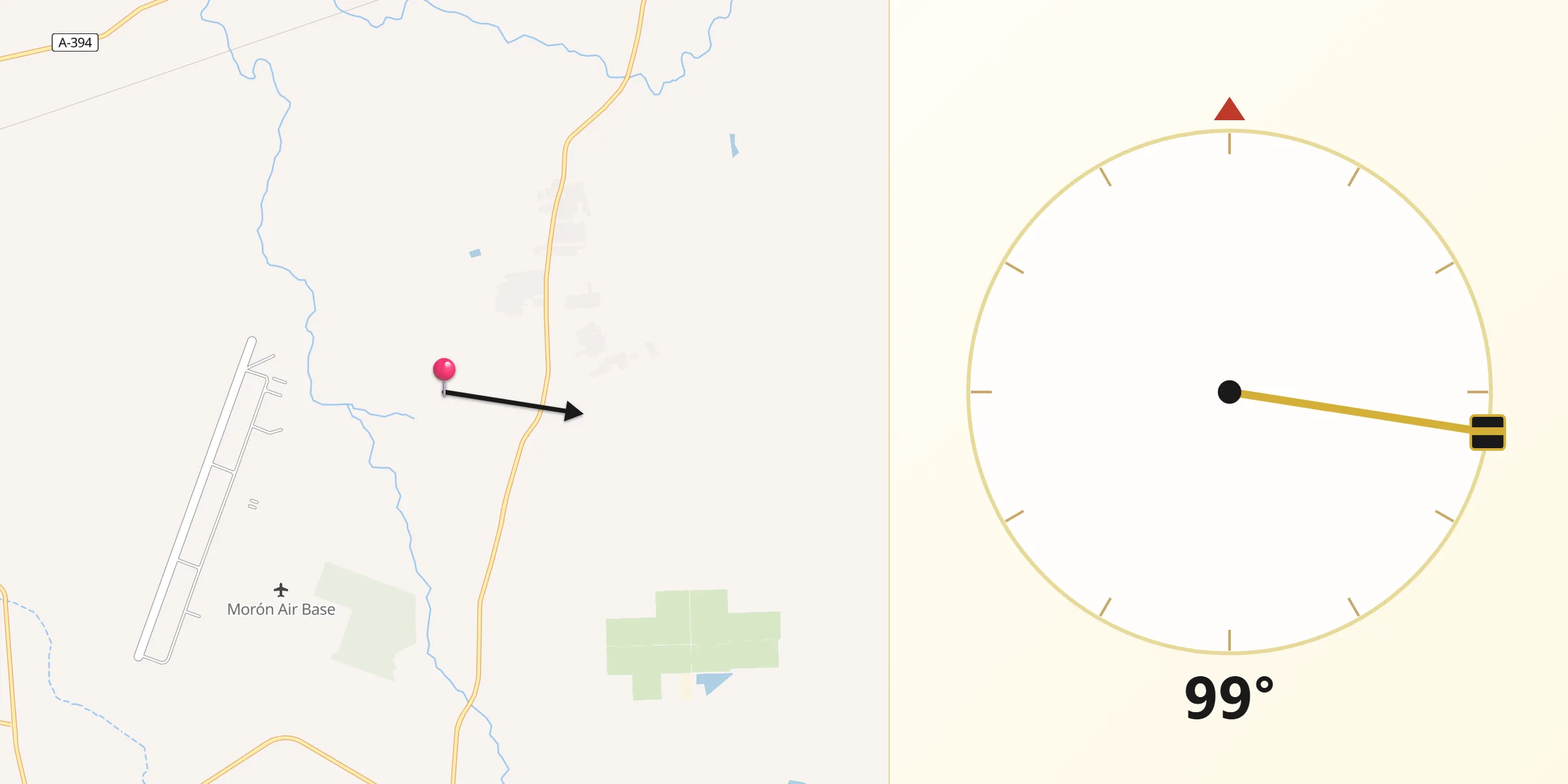 Dirección de la Qibla desde Arahal