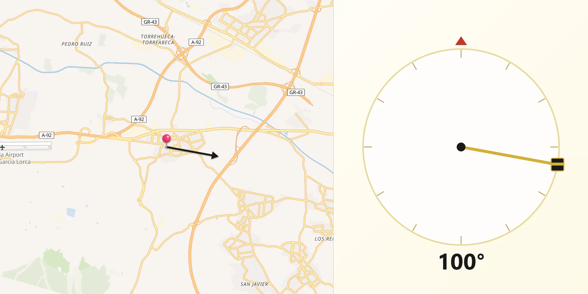 Dirección de la Qibla desde Santa Fe de Segarra