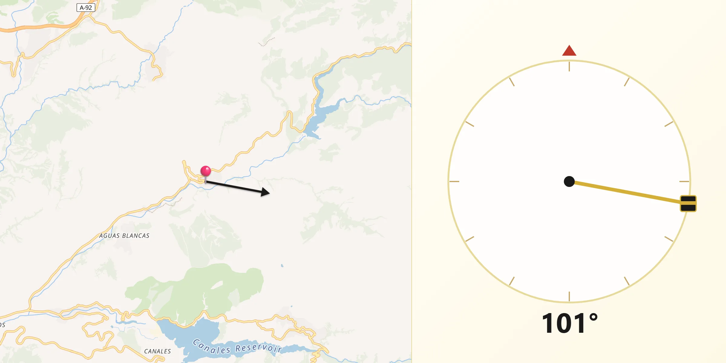 Dirección de la Qibla desde Quéntar