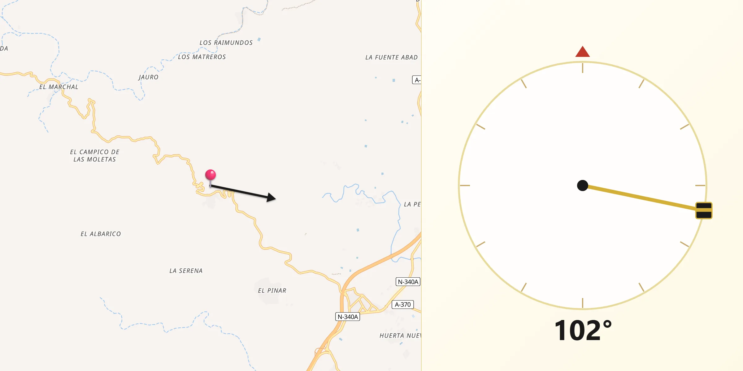 Dirección de la Qibla desde Bédar