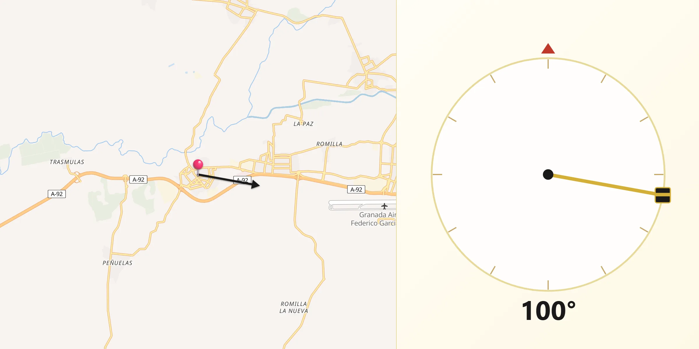 Dirección de la Qibla desde Láchar