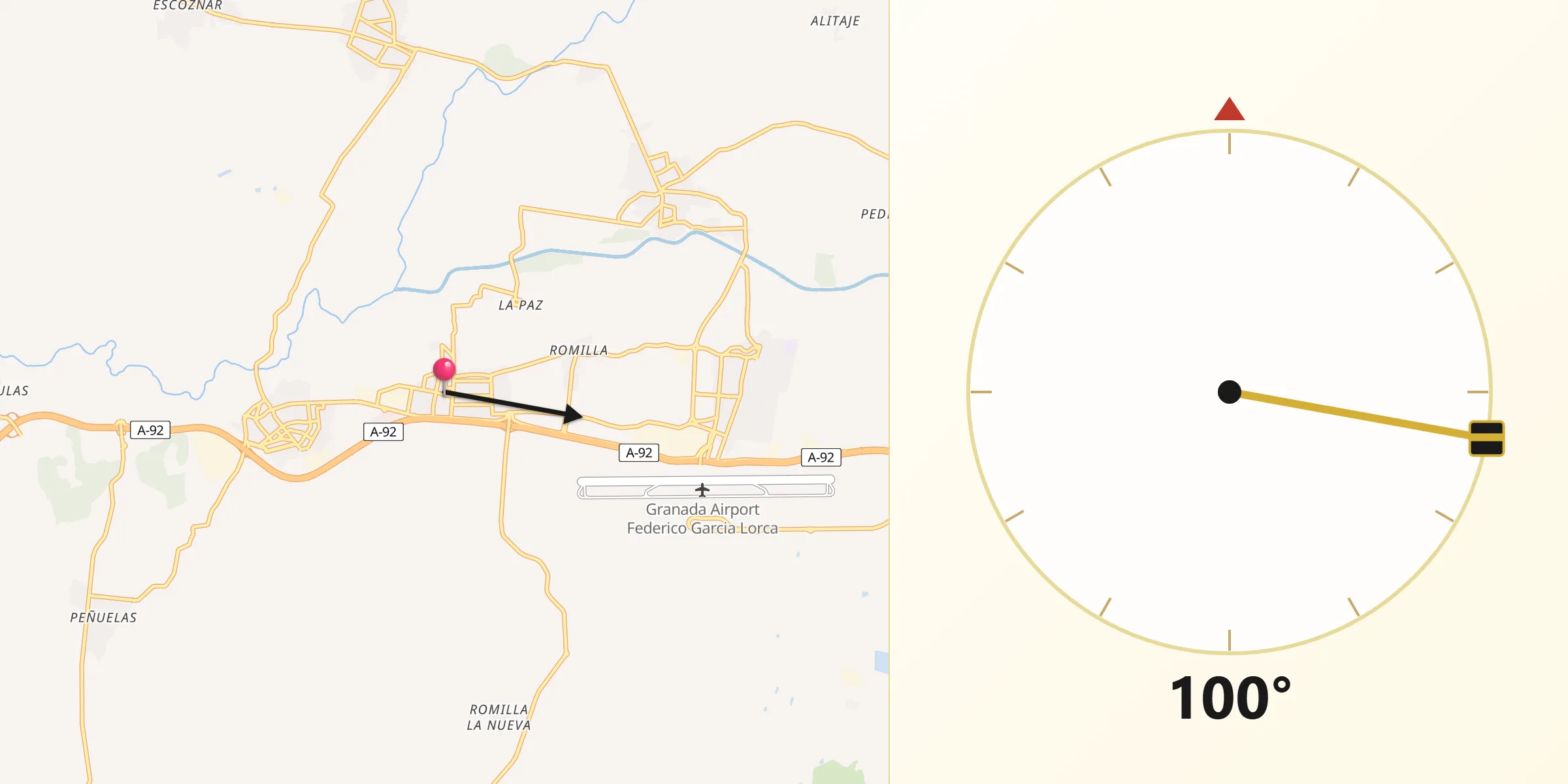 Dirección de la Qibla desde Cijuela