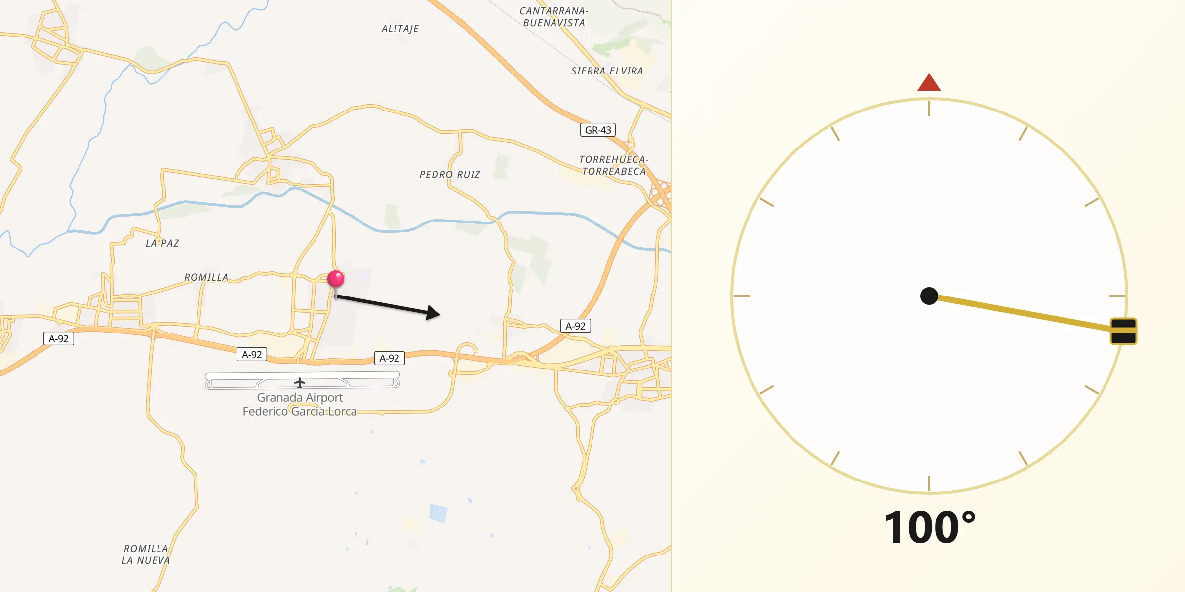 Dirección de la Qibla desde Chauchina