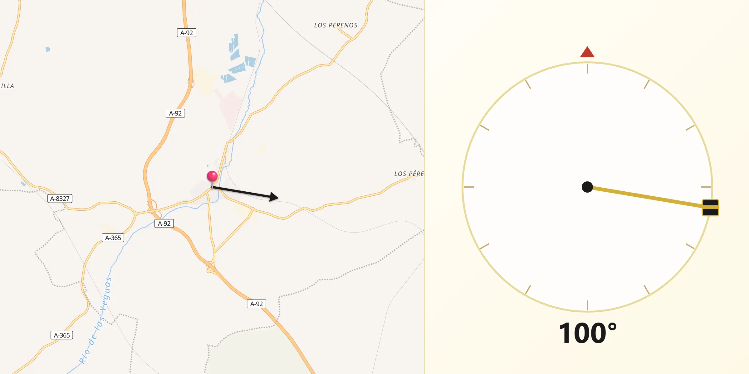 Dirección de la Qibla desde La Roda de Andalucía