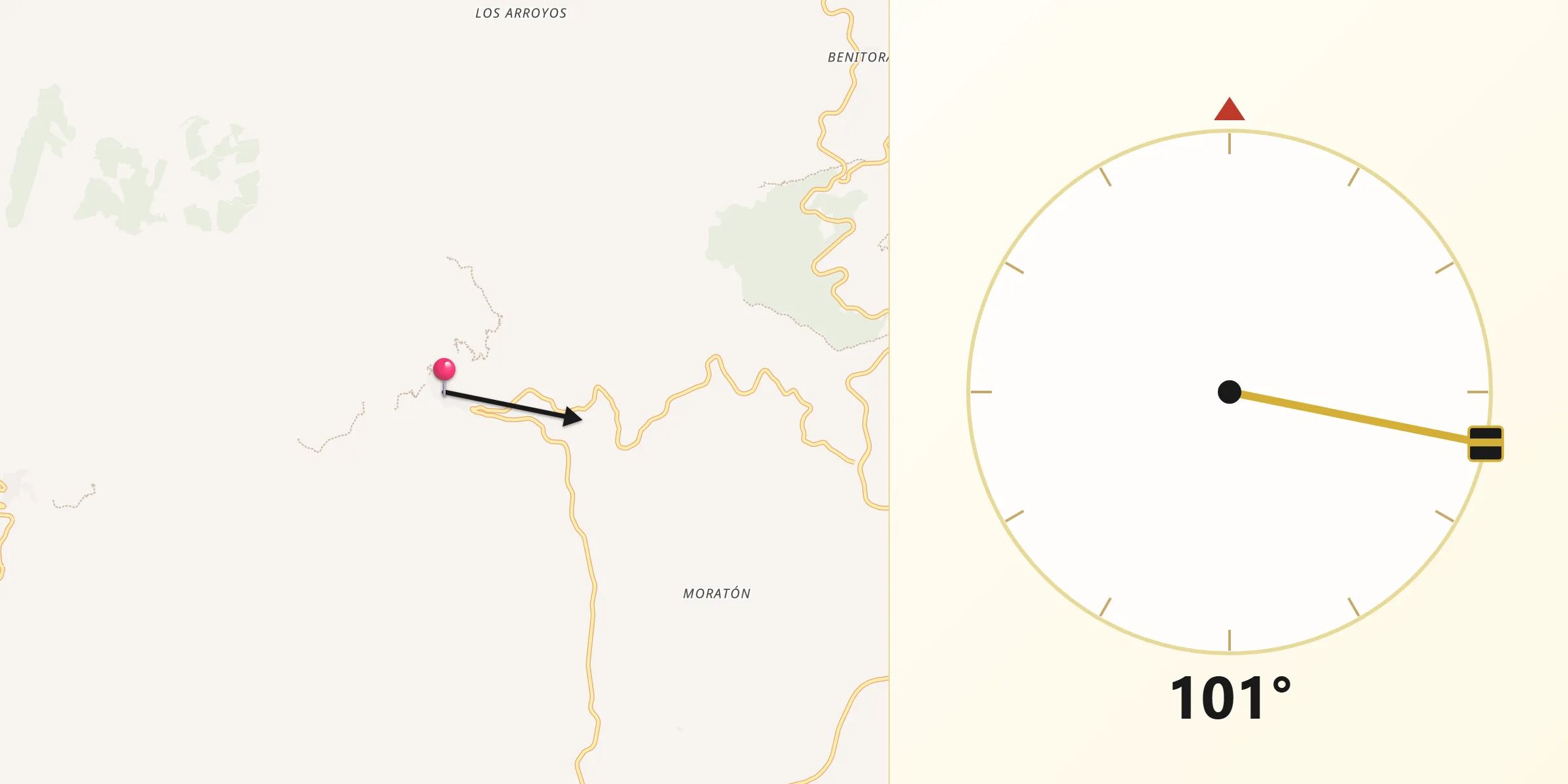 Dirección de la Qibla desde Senés
