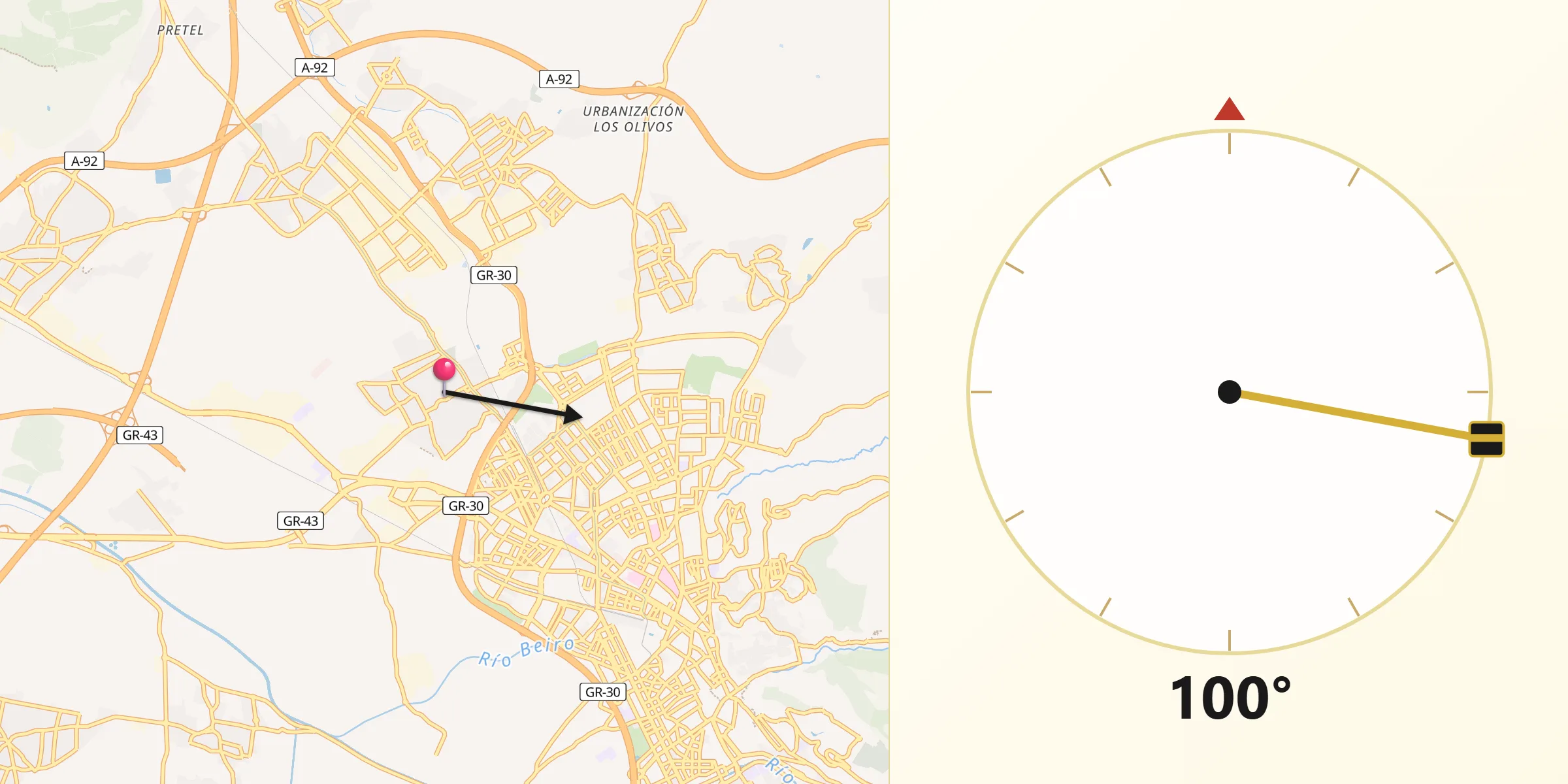Dirección de la Qibla desde Maracena