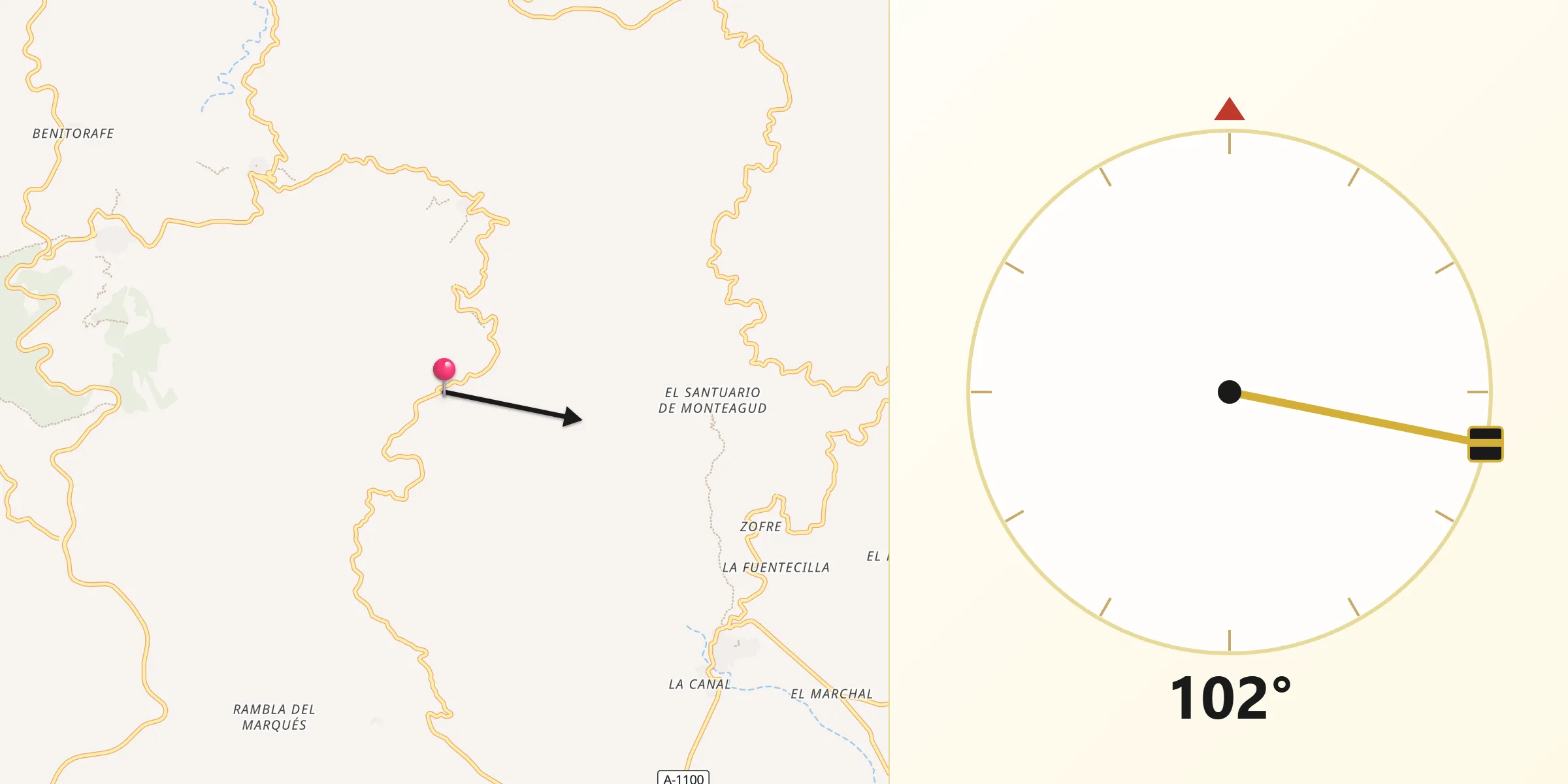 Dirección de la Qibla desde Benizalón