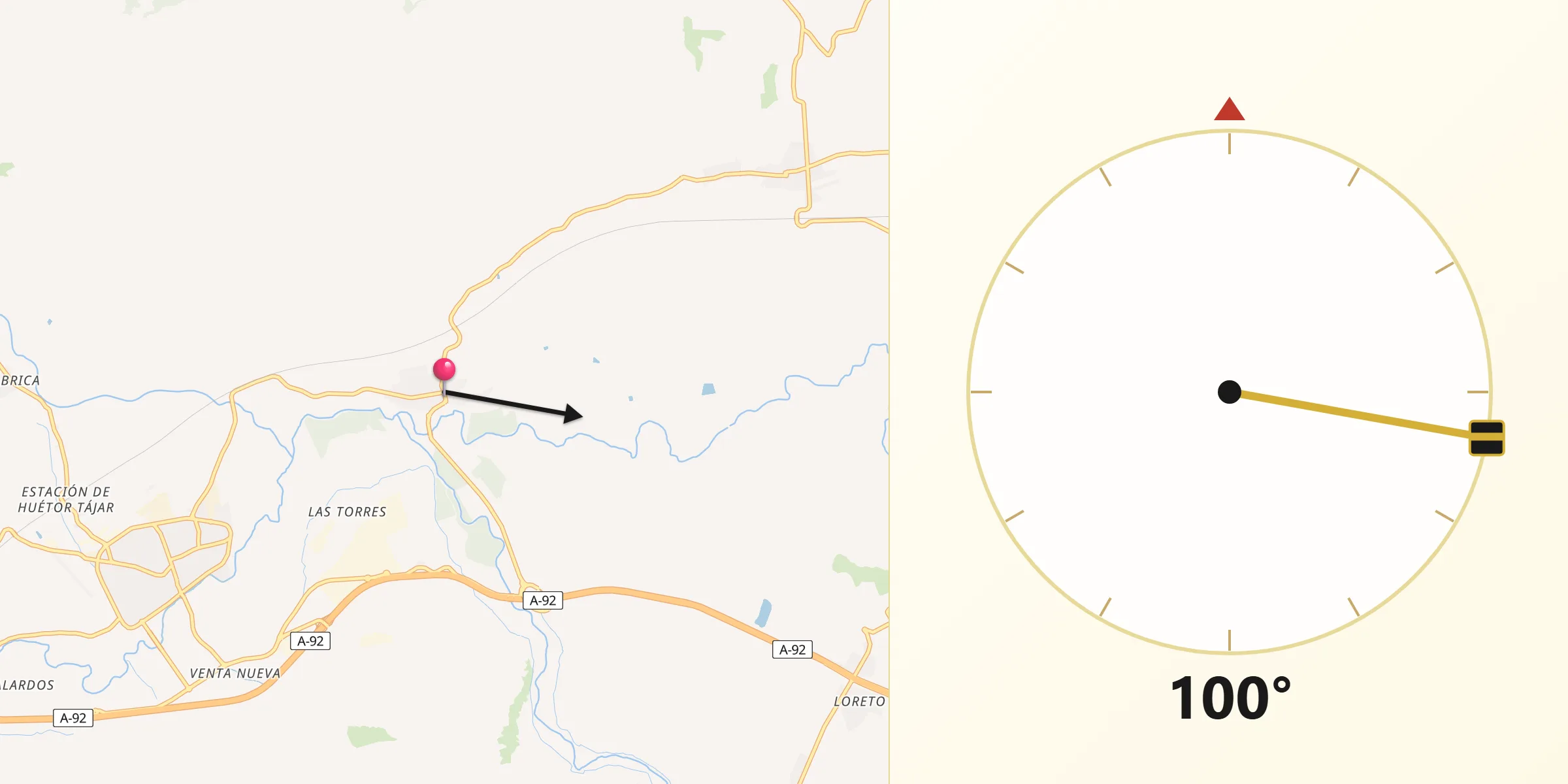 Dirección de la Qibla desde Villanueva Mesía