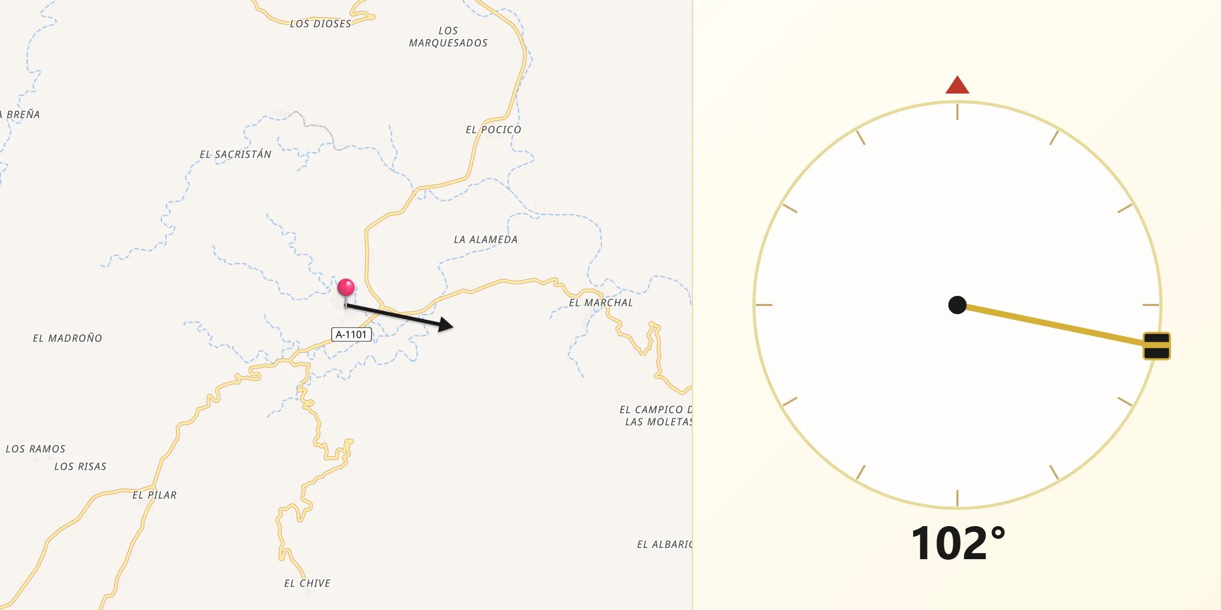 Dirección de la Qibla desde Lubrín