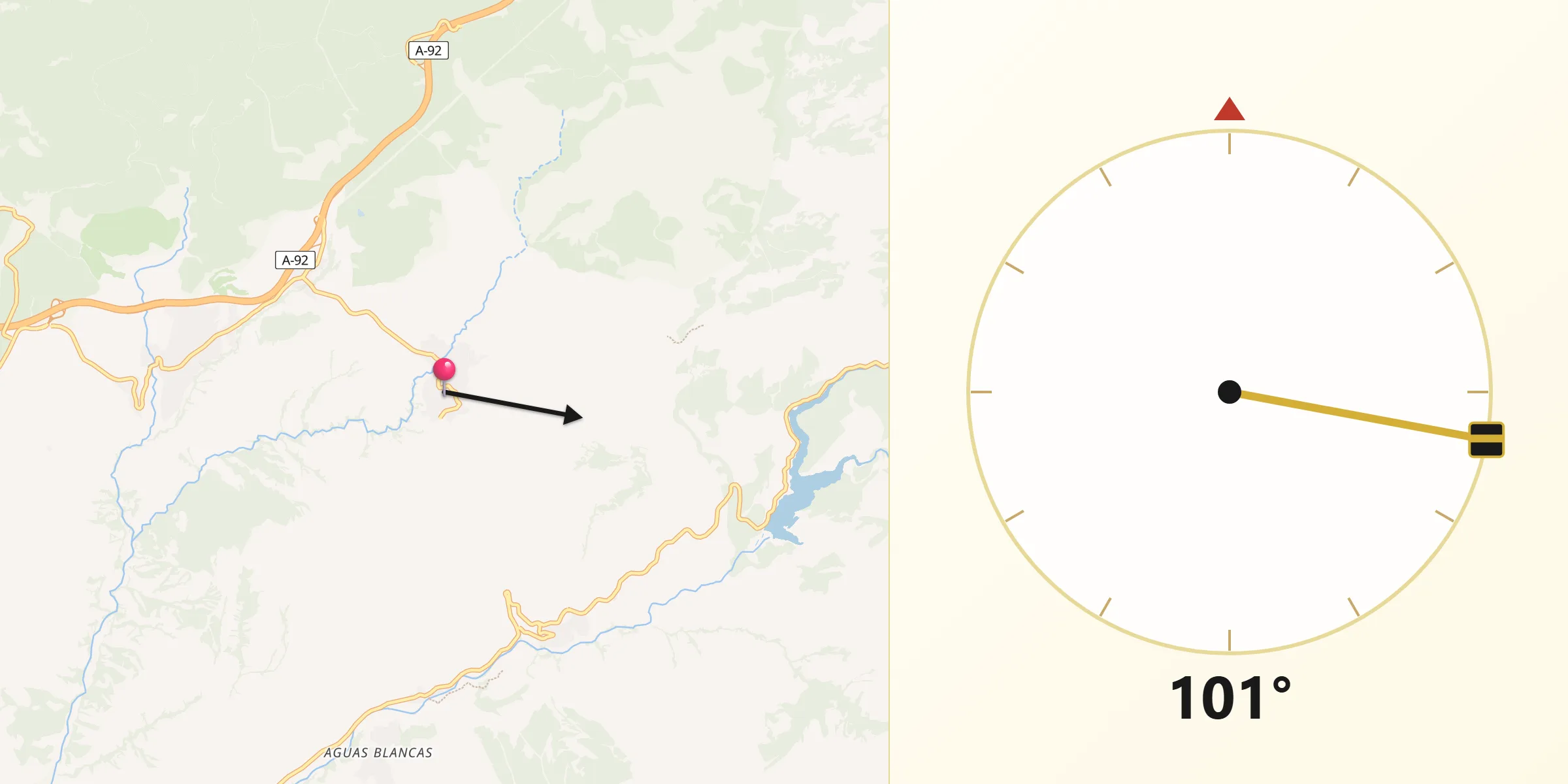 Dirección de la Qibla desde Beas de Granada
