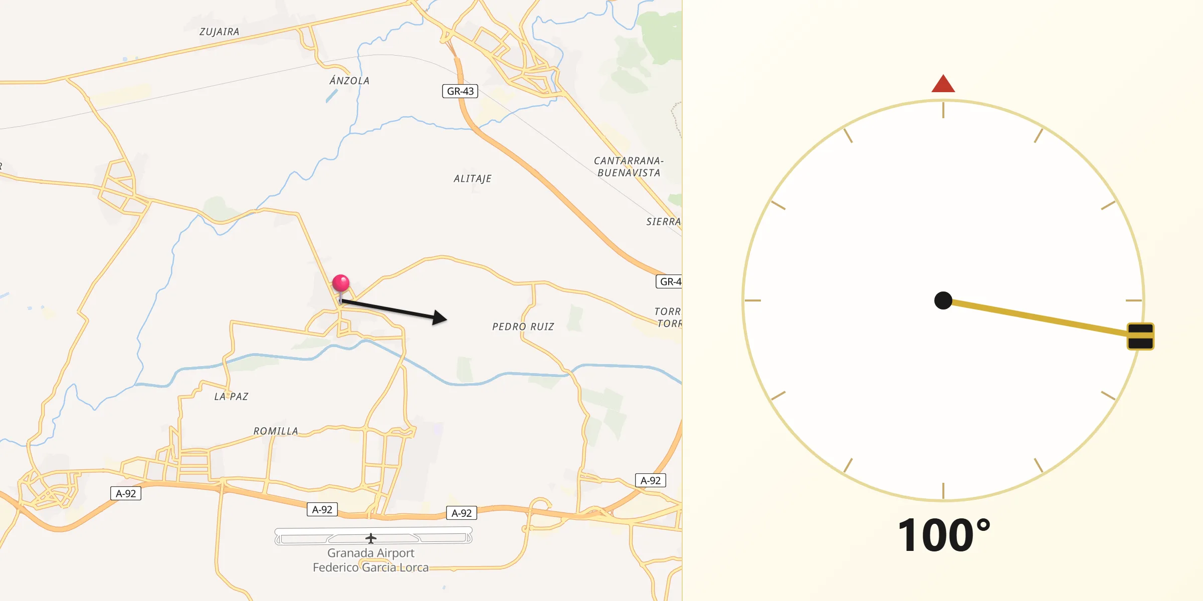 Dirección de la Qibla desde Fuente Vaqueros