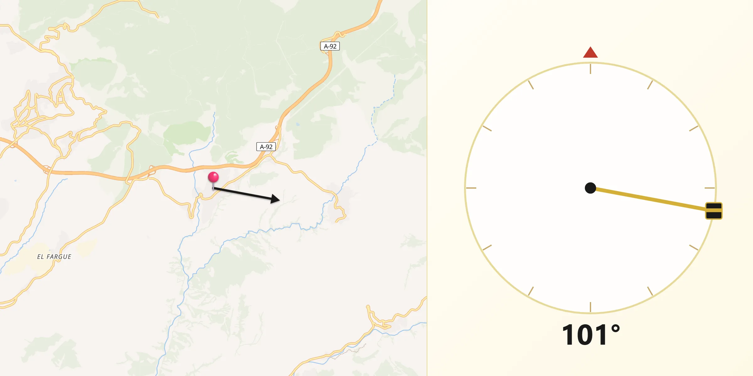 Dirección de la Qibla desde Huétor de Santillán