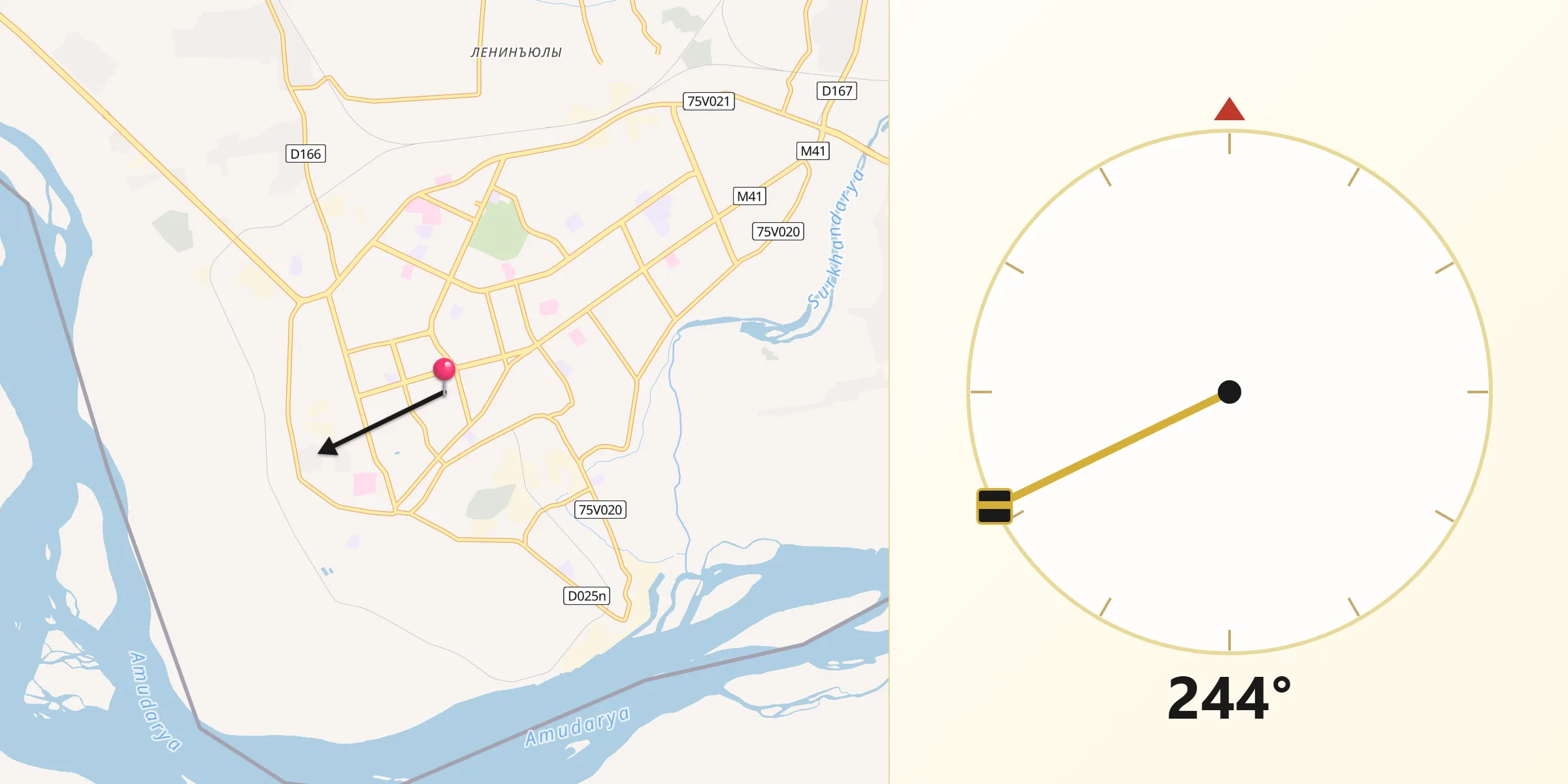 Direction vers la Qibla depuis Termez