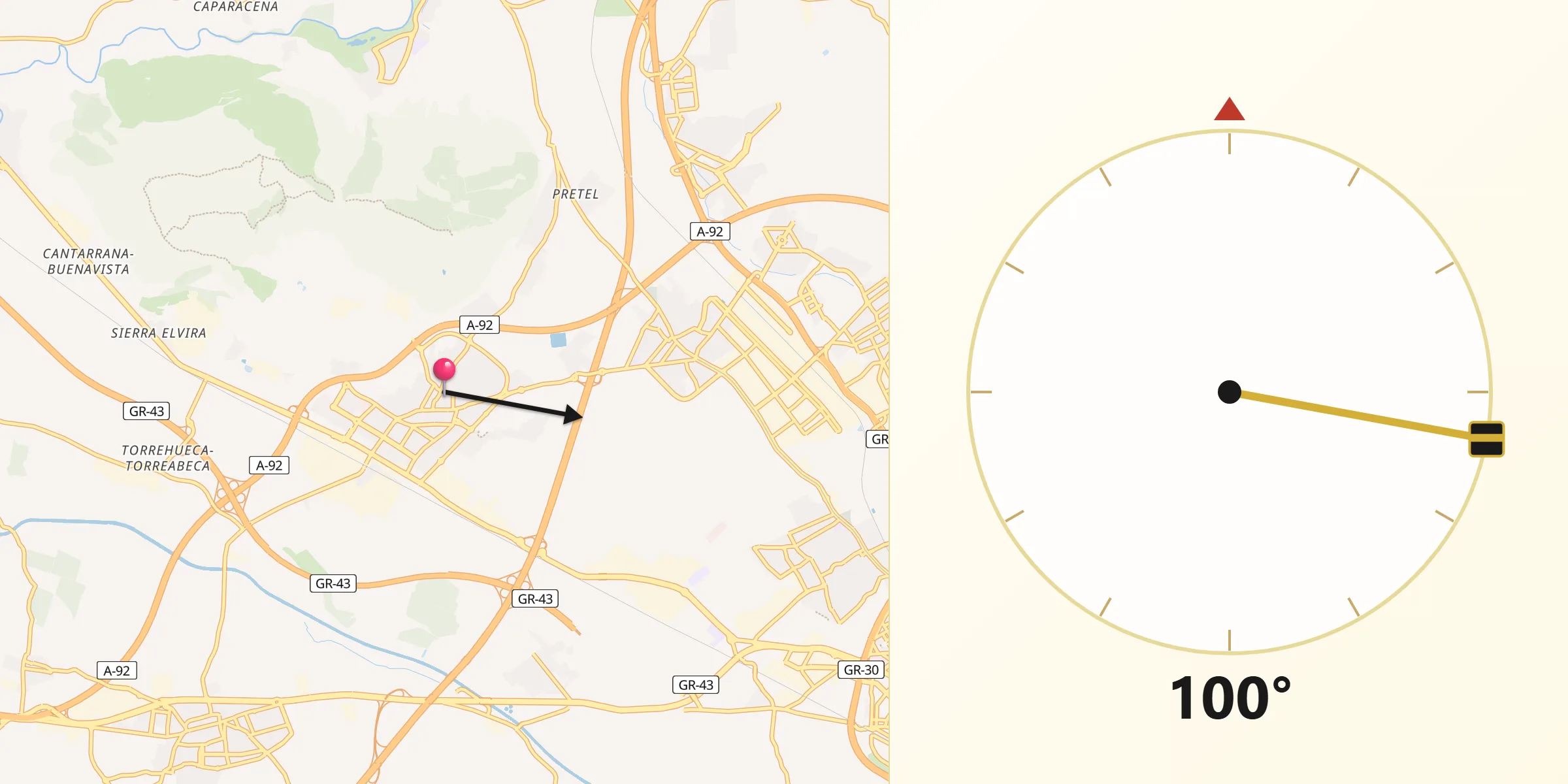 Dirección de la Qibla desde Atarfe