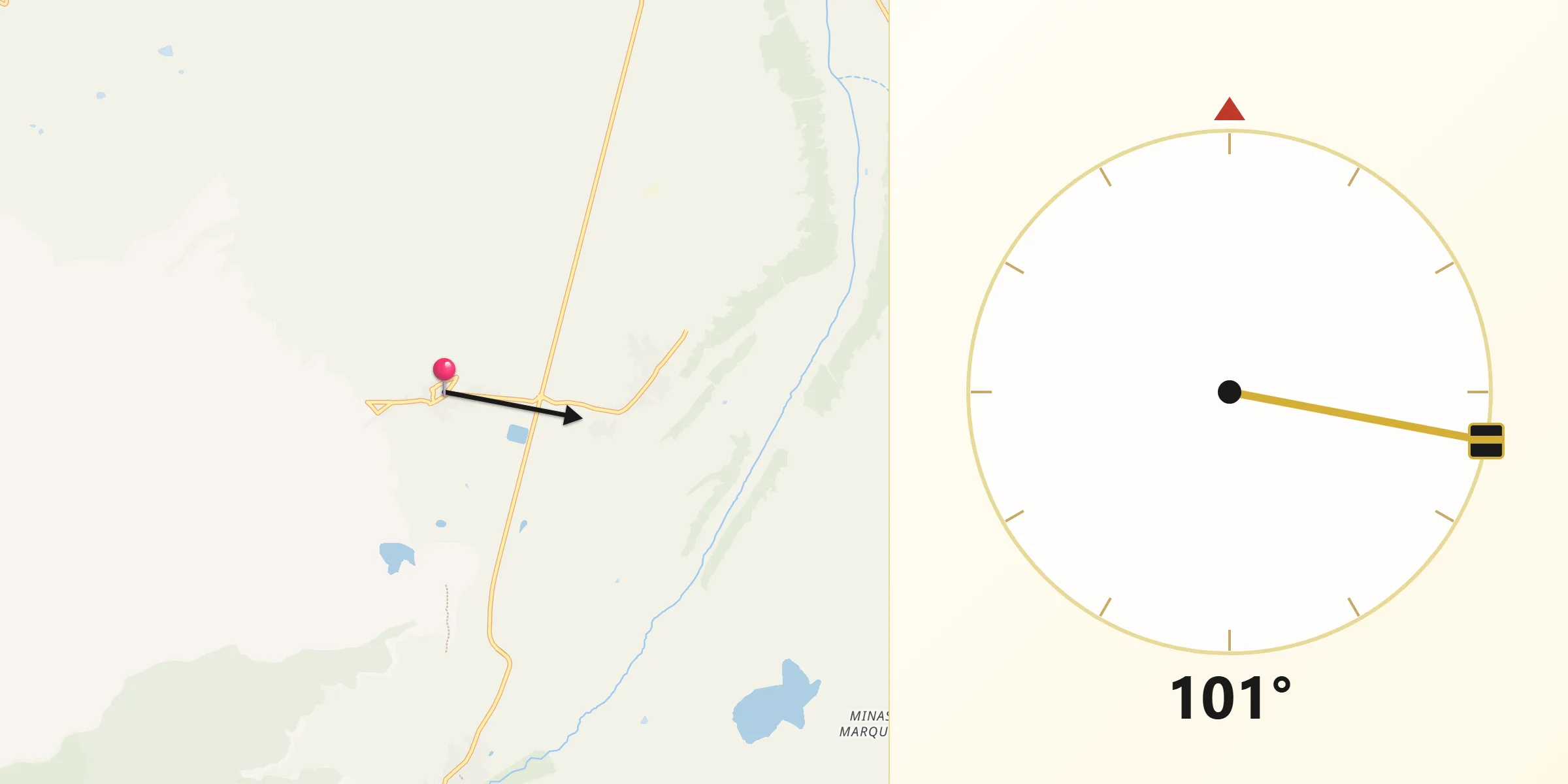 Dirección de la Qibla desde Cogollos de Guadix