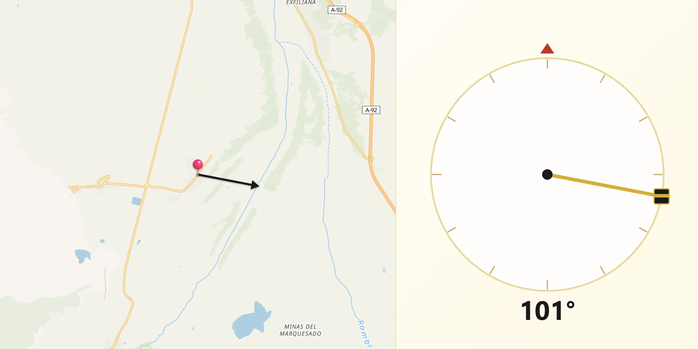Dirección de la Qibla desde Albuñán